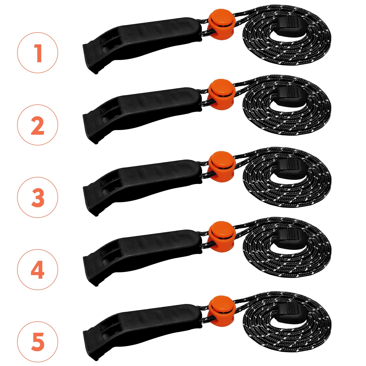 Amzonly Silbato de emergencia, silbato de seguridad de 120 db, para supervivencia, para camping, senderismo, caza, barco, pesca, chaleco salvavidas, señalización de rescate, para niños, paquete de 5