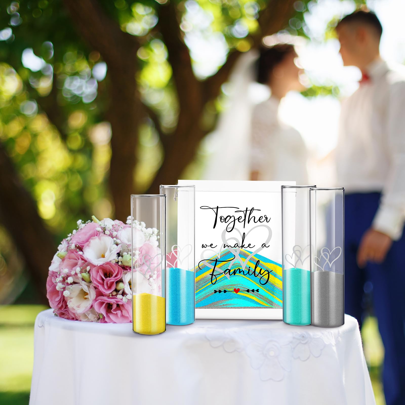 Kit per cerimonia di nozze con scatola di legno, 4 vasi da cerimonia e 4 funzioni di sabbia per matrimoni, feste nuziali