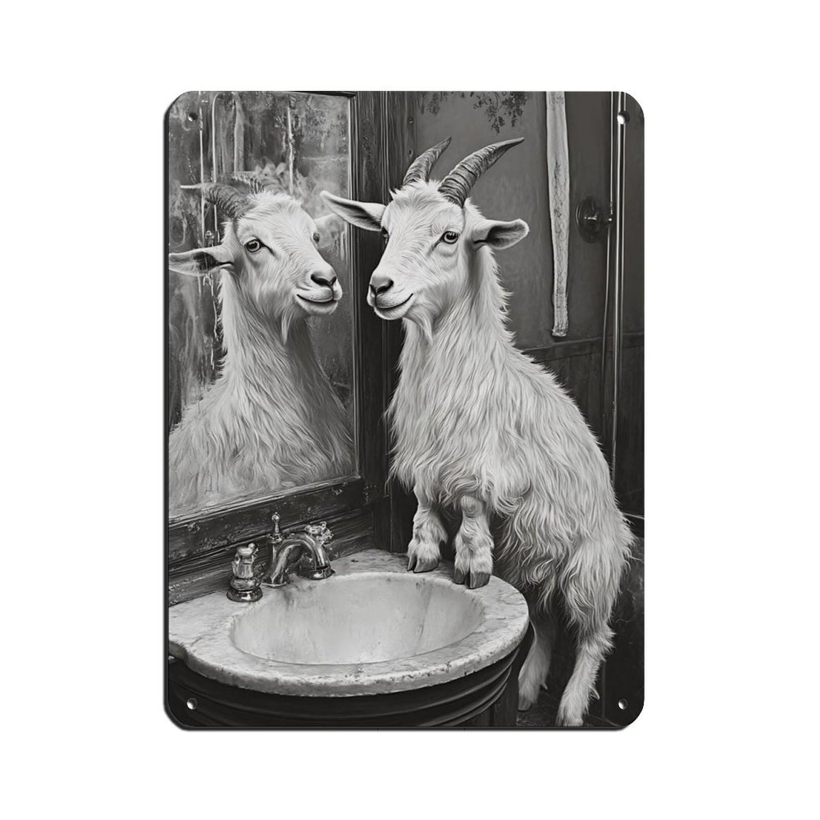Whimsical Goat Bathroom Decor Tin Sign Vintage Metal Pub Club Cafe Bar Home Wall Art Decoration Poster Retro 12x16inch(30x40cm)