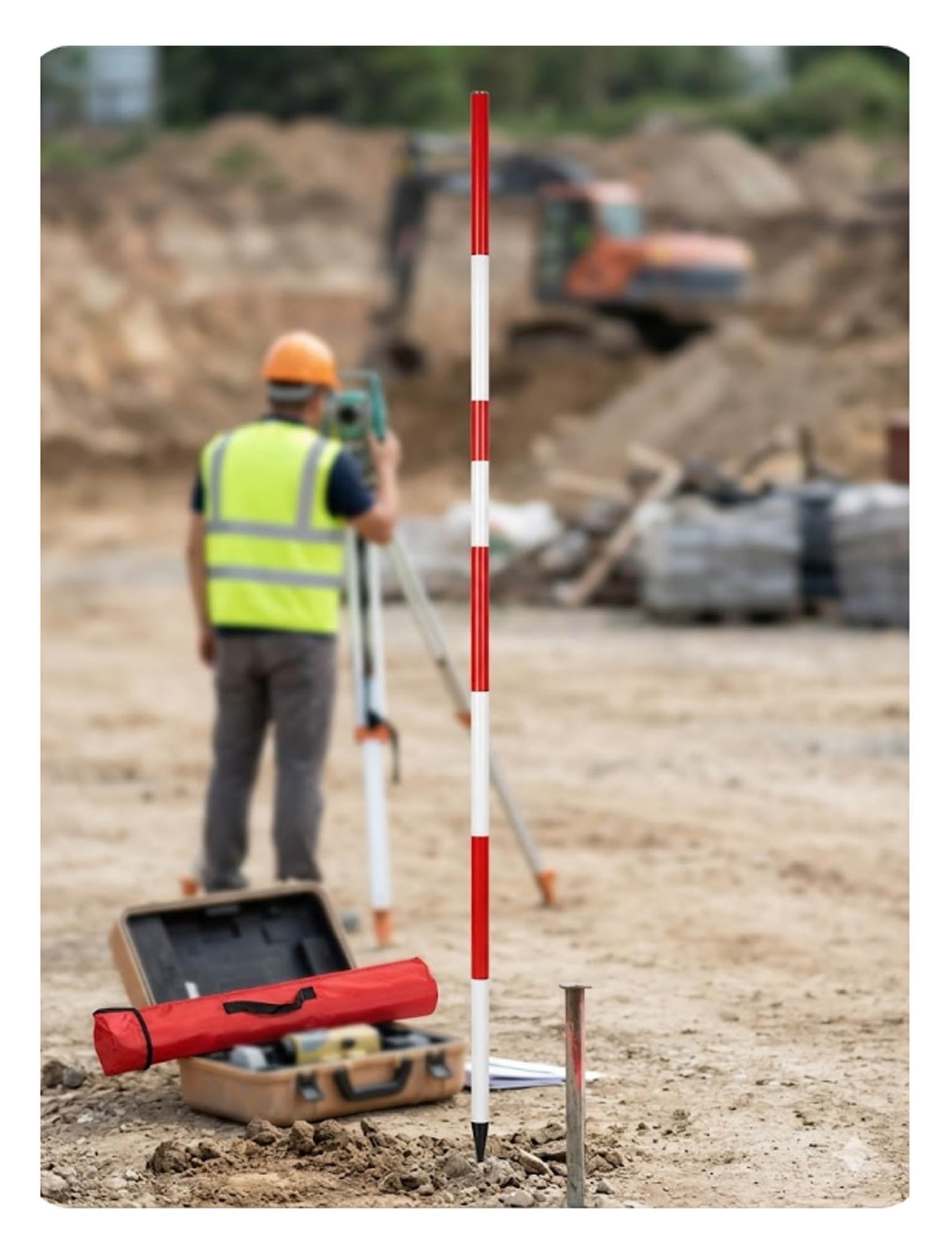 Palo di rilevamento in Alluminio, palo prismatico sezionale smontabile per tracciamento in Cantiere, picchettamento Stradale, misurazione in Metri per ingegneria.