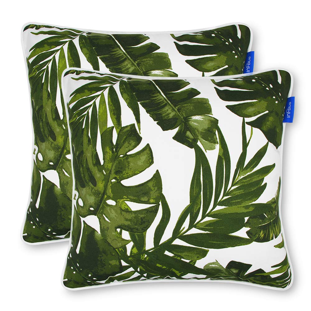 INFBLUE Patio Outdoor/Indoor Decorative Throw Pillow Water Repellent Set of 2 Square Pillow for Patio Garden Funiture (18" x 18", Green Leaves)
