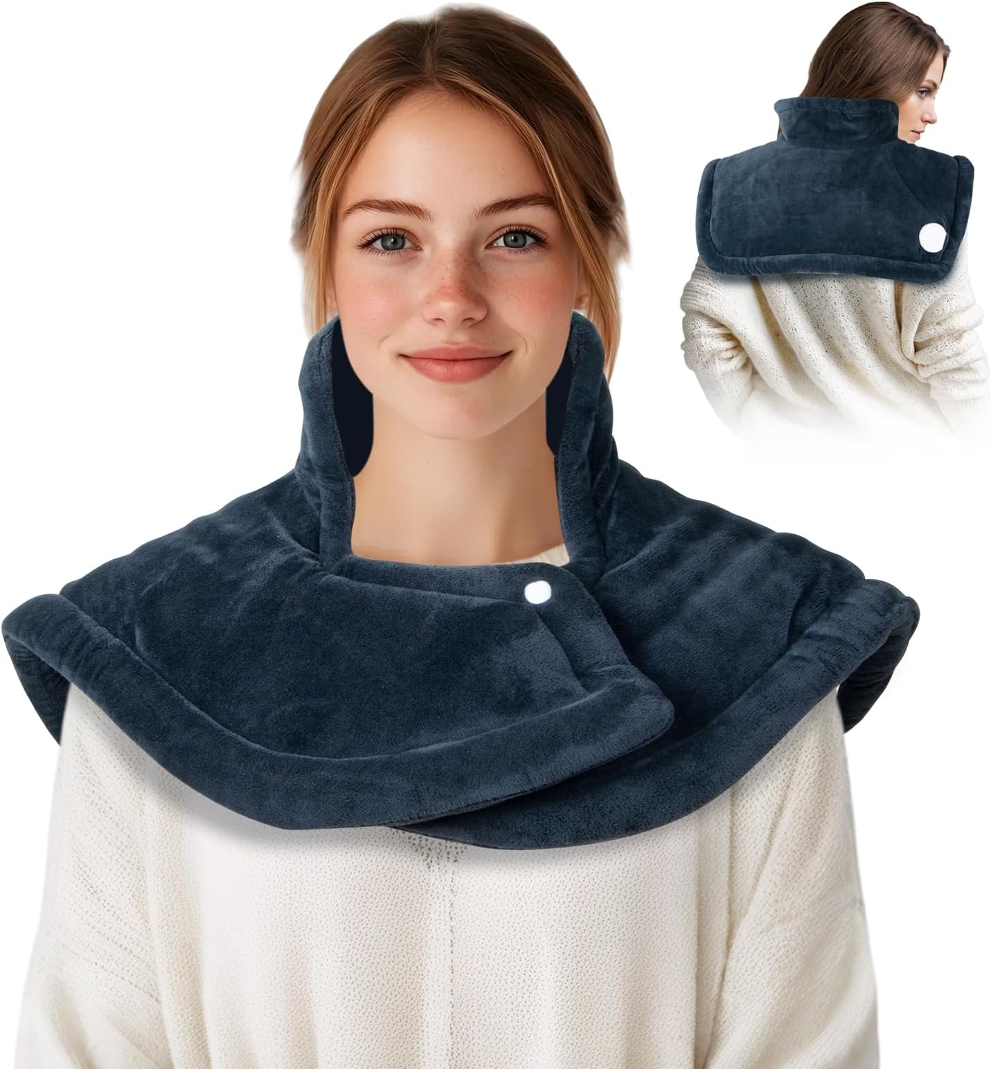 Heating pad for Back, Shoulder and Neck with Automatic Switch-Off, 50x56cm Heating Heat pad Electric with 10 Temperature Levels and 9 Timing Settings Machine Washable up to 40°C Blue