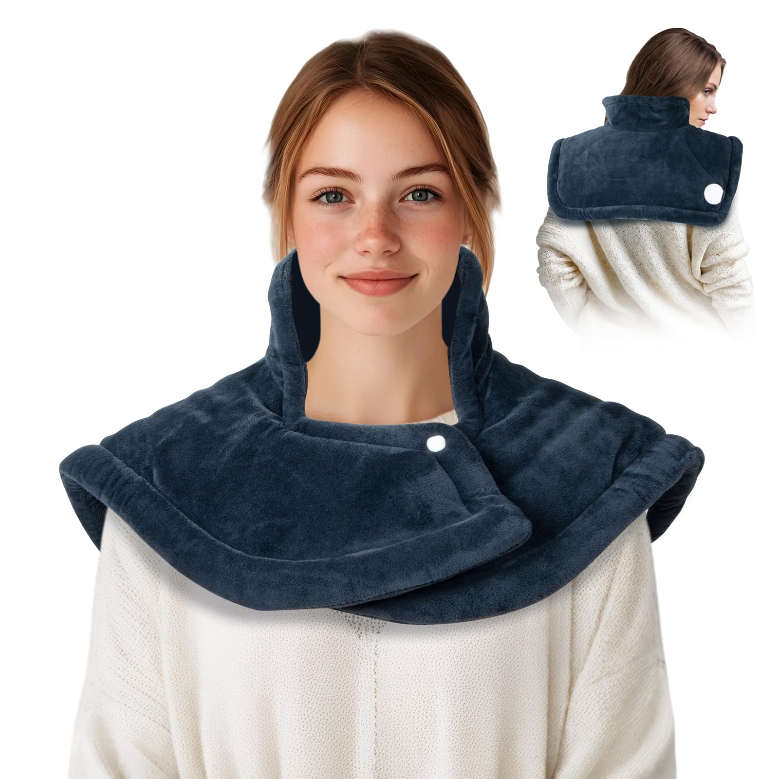 Olycism Heating pad for Back, Shoulder and Neck with Automatic Switch-Off, 50x56cm Heating Heat pad Electric with 10 Temperature Levels and 9 Timing Settings Machine Washable up to 40°C Blue