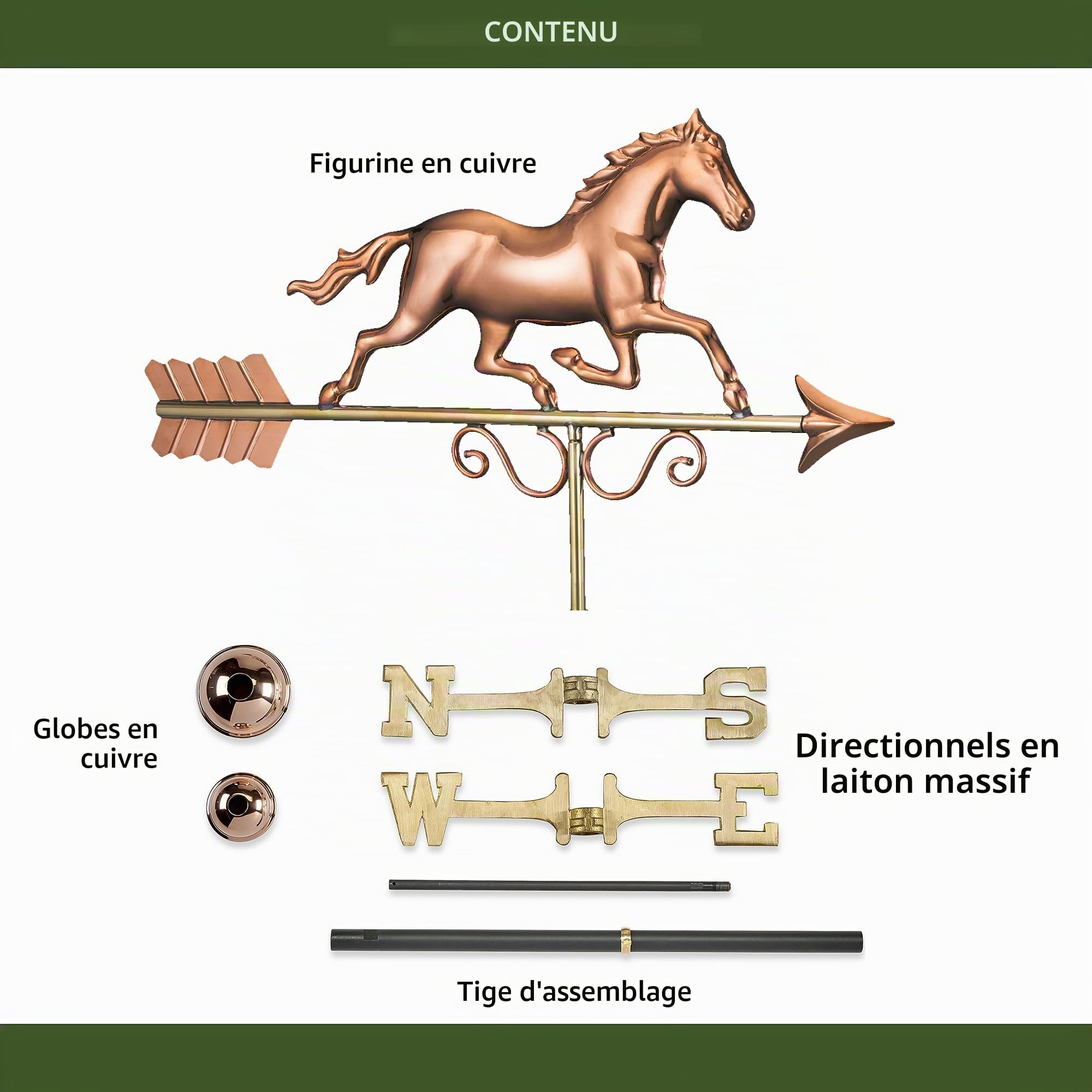 Good Directions Girouette Cheval au Galop en cuivre Pur