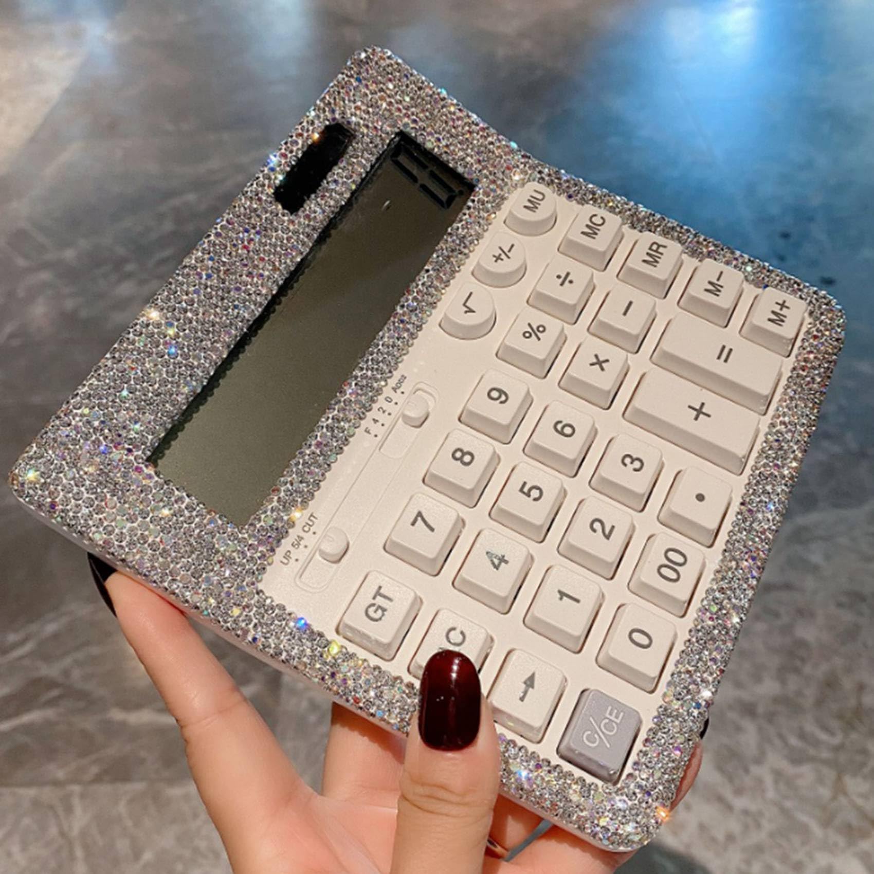 2X Calcolatrice con Cristalli di Strass, Calcolatrice da Tavolo Standard con Display LCD, Calcolatrice Lucida A Batteria e A Energia Solare