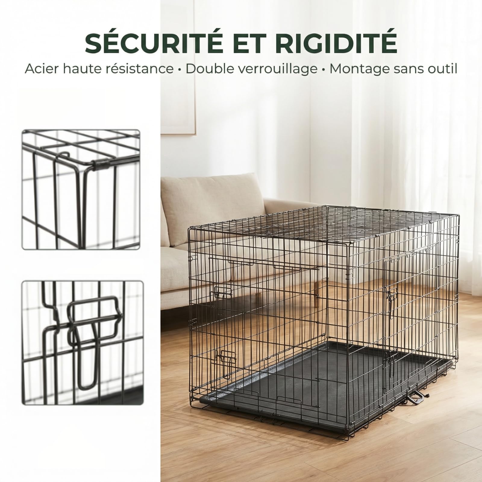 LEADZM Cage pour Chien - Cage Chien Pliable avec 2 Portes, Matériau métallique, Plateau Amovible (XXL 121 x 74 x 81 cm)