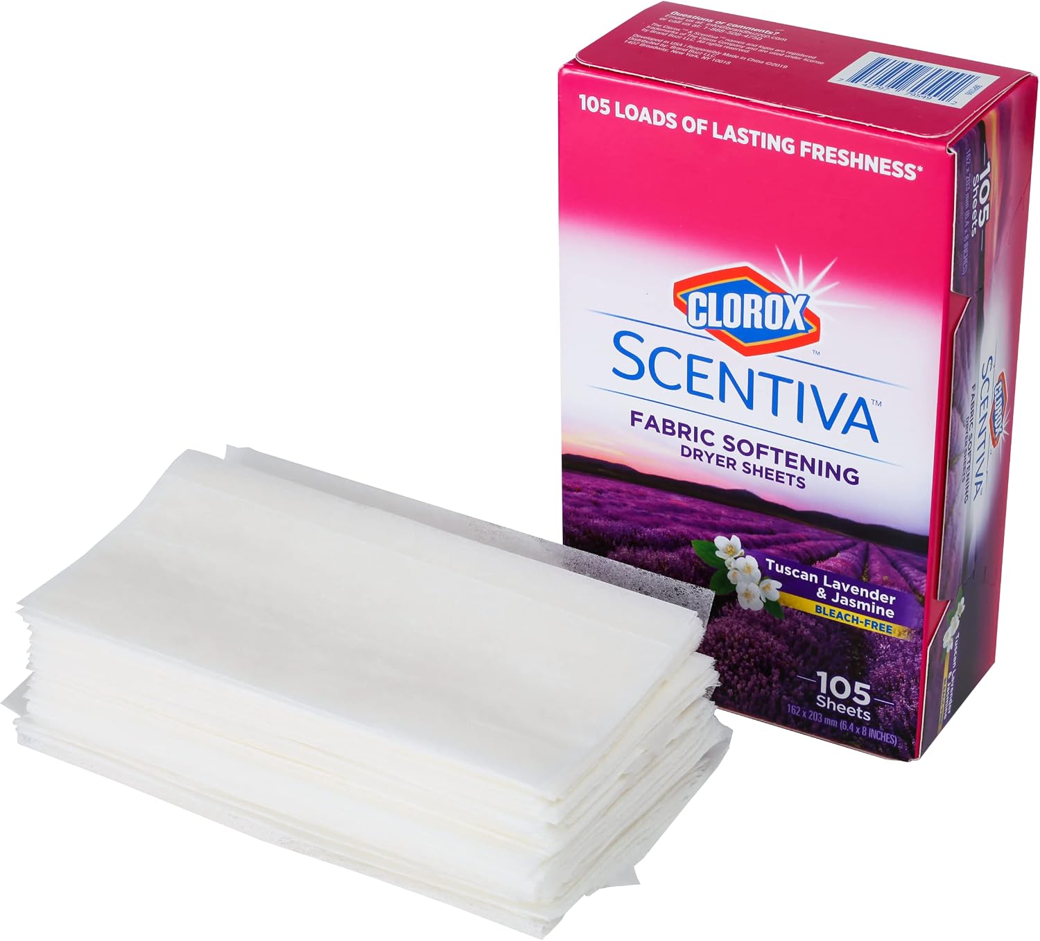 Clorox Scentiva Fabric Softening Dryer Sheets | Fabric Sheets in Tuscan Lavender & Jasmine Scent | Laundry Dryer Sheets for Fresh & Clean Clothes| 105 Count (Pack of 2) image 5