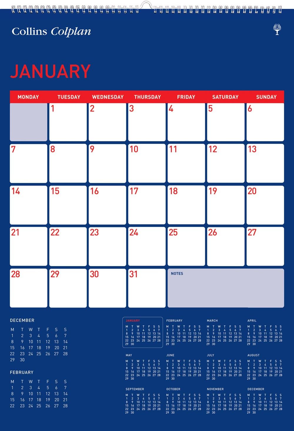 Collins A3 Colplan 2018 Full View Memo Yearly Calendar Amazon.co.uk