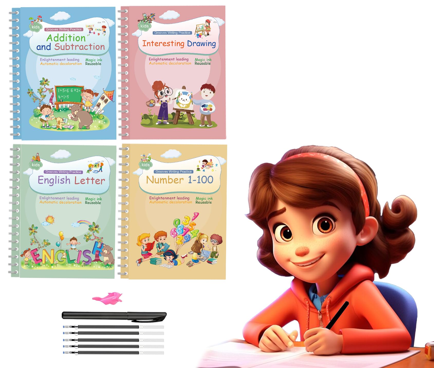 SANK MAGIC DigMonster - Magic Copybook for Kids Reusable handwriting tracing book cursive for toddlers Arabic trace pencil control Preschool & Early Education books Number Alphabet Drawing - ARABIC