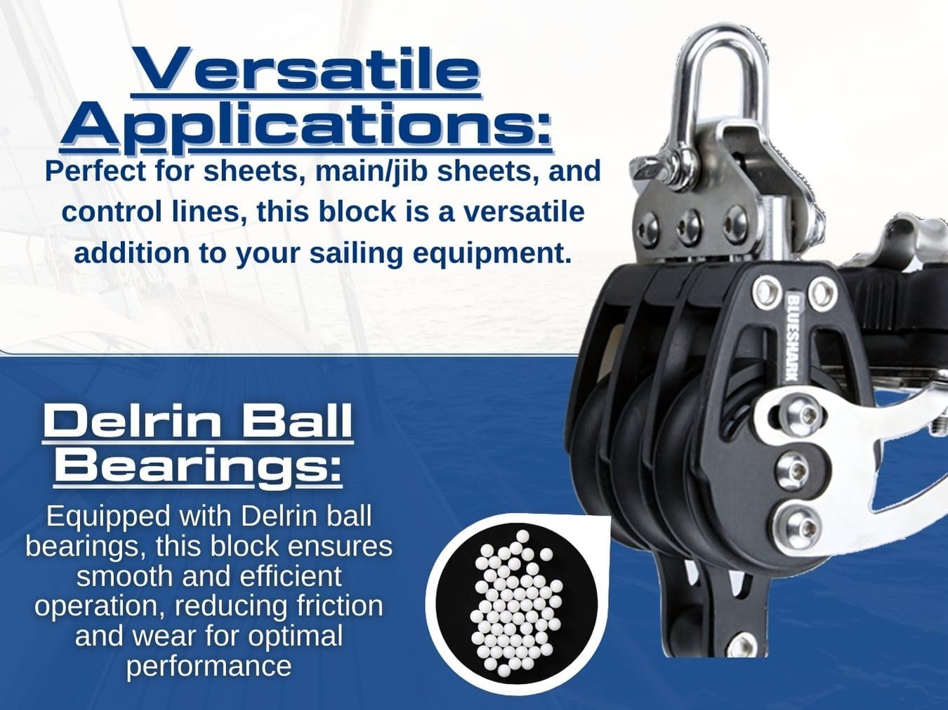 BLUESHARK 38mm Aluminum Sailing Blocks Choose Style and Quantity