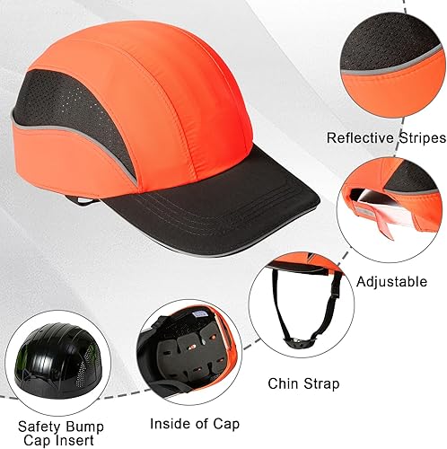 Vista 66 de TIHEEN Unisex Safety Bump Cap, Baseball Hat Style with Reflective Stripes Lightweight and Breathable Hard Hat Head Protection Cap 18110 Azul