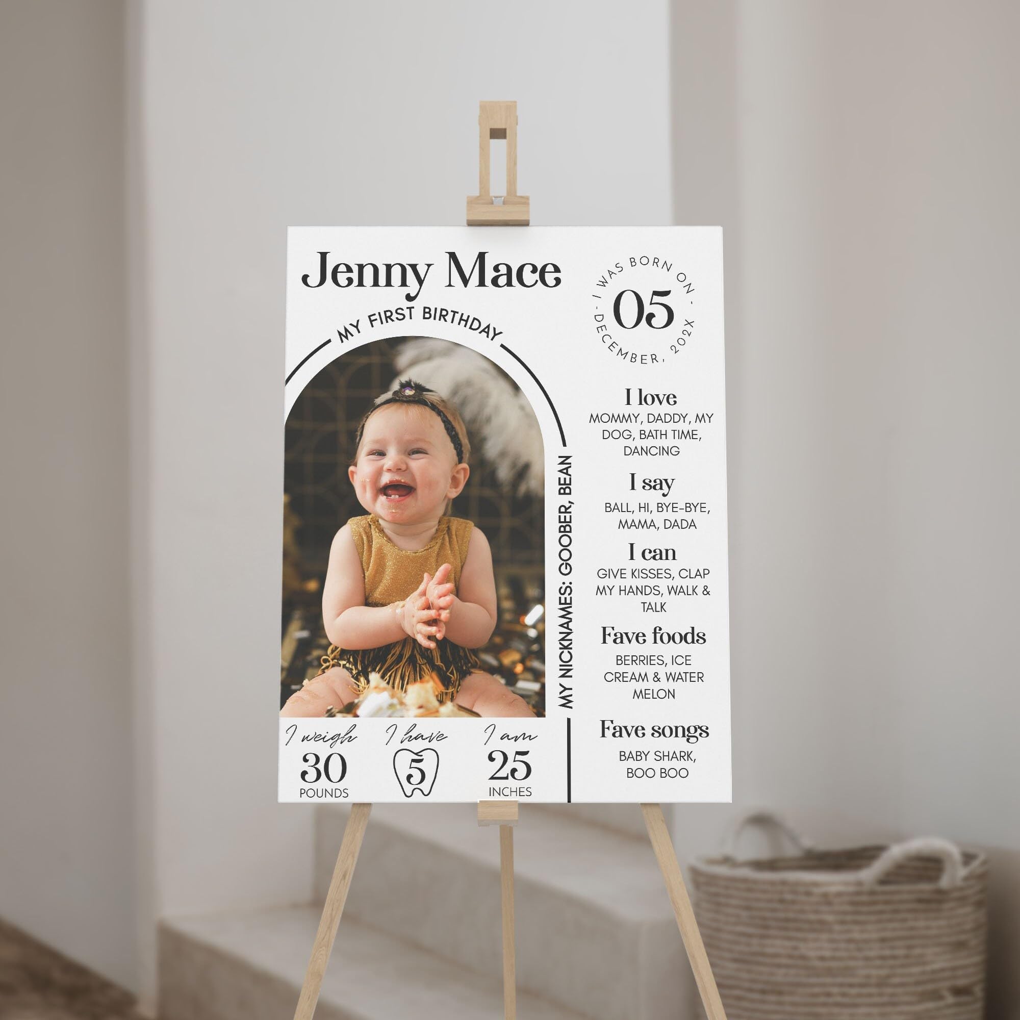 Personalized First Birthday Milestone Sign, Modern 1St Birthday Milestone Poster, One Year Photo Baby Milestone Board CV128_HAQCVPM3084