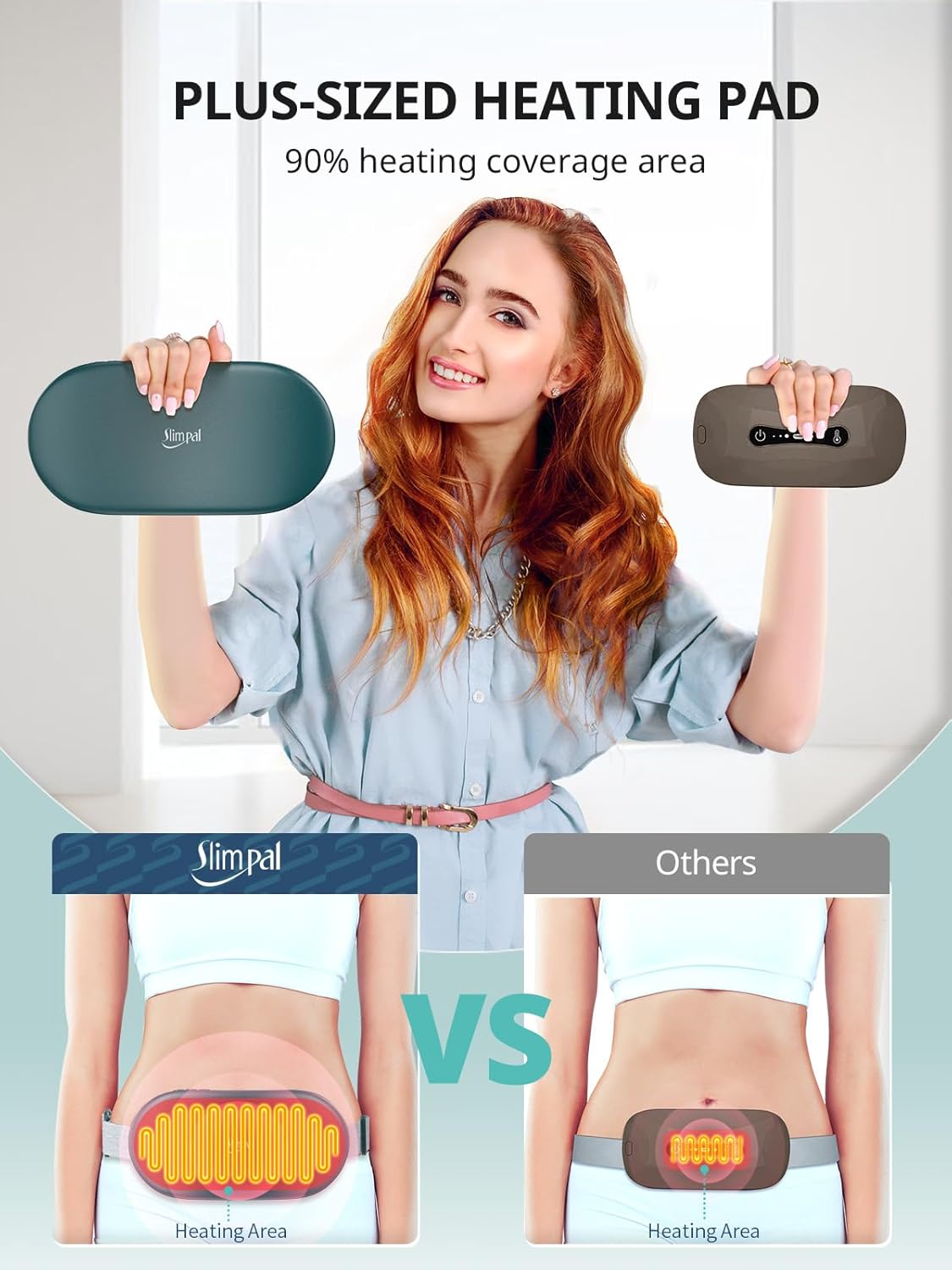 Slimpal Heating Pad for Period Cramps&Back Pain, Plus-Sized Electric Heating Pad, Menstrual Period Cramps Heat Belt Pain Relief, 3 Timer Auto Off Setting, Dark Green Large Dark Green