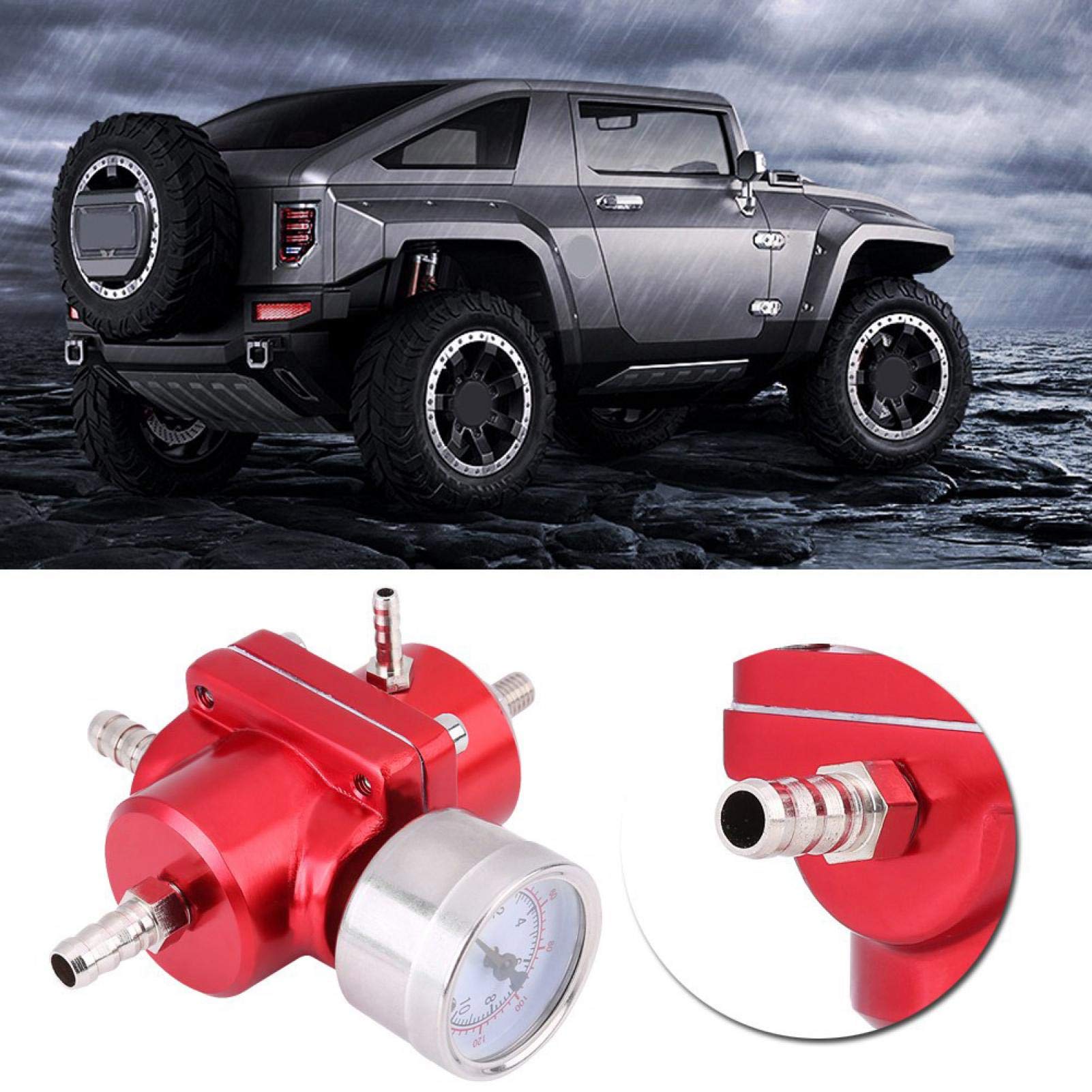 Regolatore di pressione, manometro universale in alluminio per regolatore di pressione del carburante e kit tubo flessibile 0-140 PSI regolabile(Rosso)