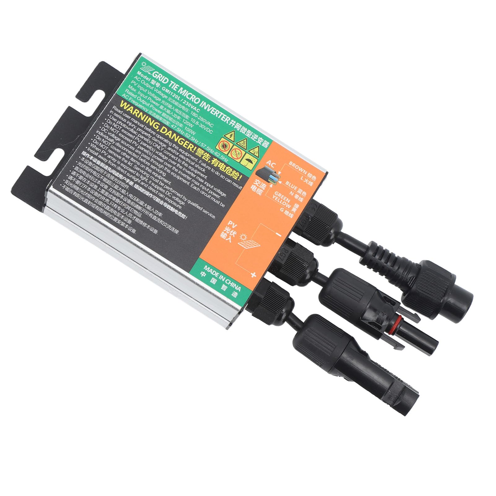 YWBL-WH Solar-Wechselrichter, Grid-Tie-Mikro-Wechselrichter aus Aluminiumlegierung, 180 W, AC220 V, Sinuswellenausgang mit Stapelbarem Schaltkreisschutz für Camping, Wohnmobil, Solarstromnutzung