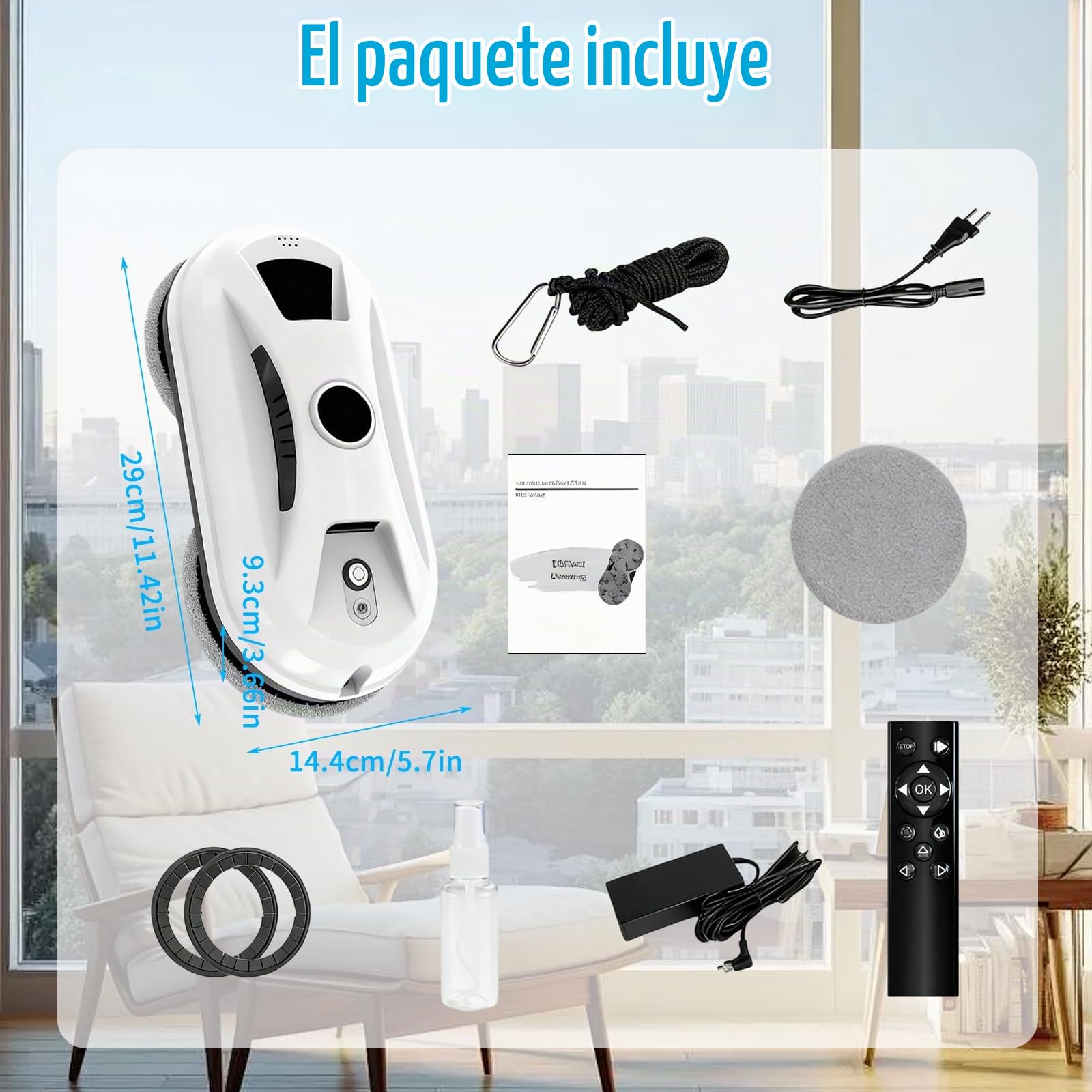 Robot Limpiacristales con Agua Pulverizada, 5600PA Robot Limpieza de Ventanas Electrico 3 Modos Limpieza Robot Limpiador de Ventanas Navegación Inteligente Control Remoto con 10 Trapo