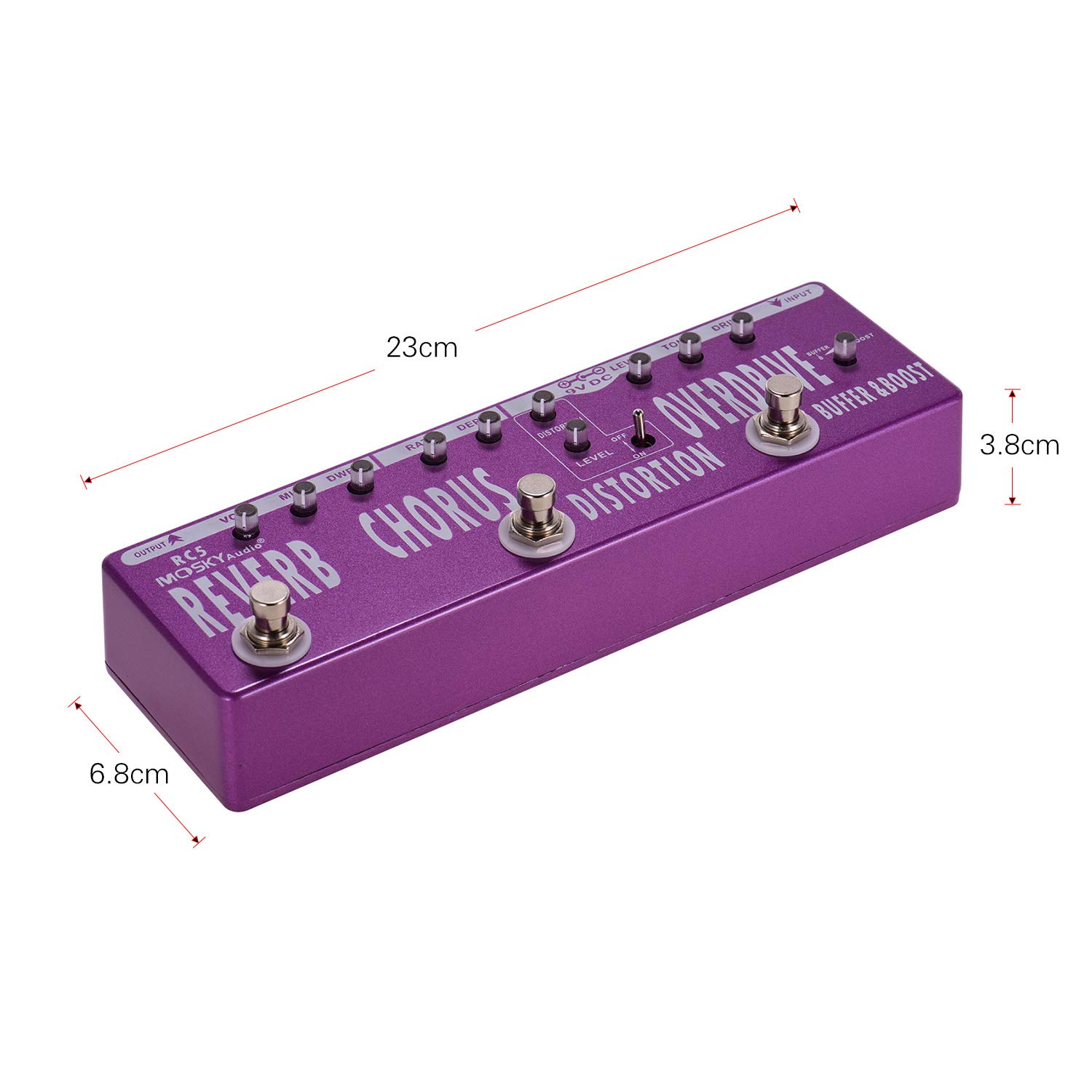 Pedał z wieloma efektami gitarowymi, RC5 6 w 1 gitara z wieloma efektami pogłosu + + zniekształcenia + Overdrive + Booster + bufor w pełni metalowa powłoka z True Bypass