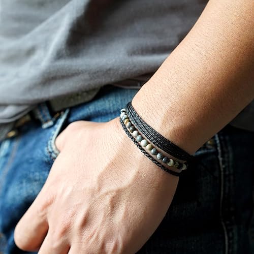 Miniatura 24 de Handmade Natural Stone Beaded Healing Bracelet Gift for Men Adjustable Rope String Bracelet