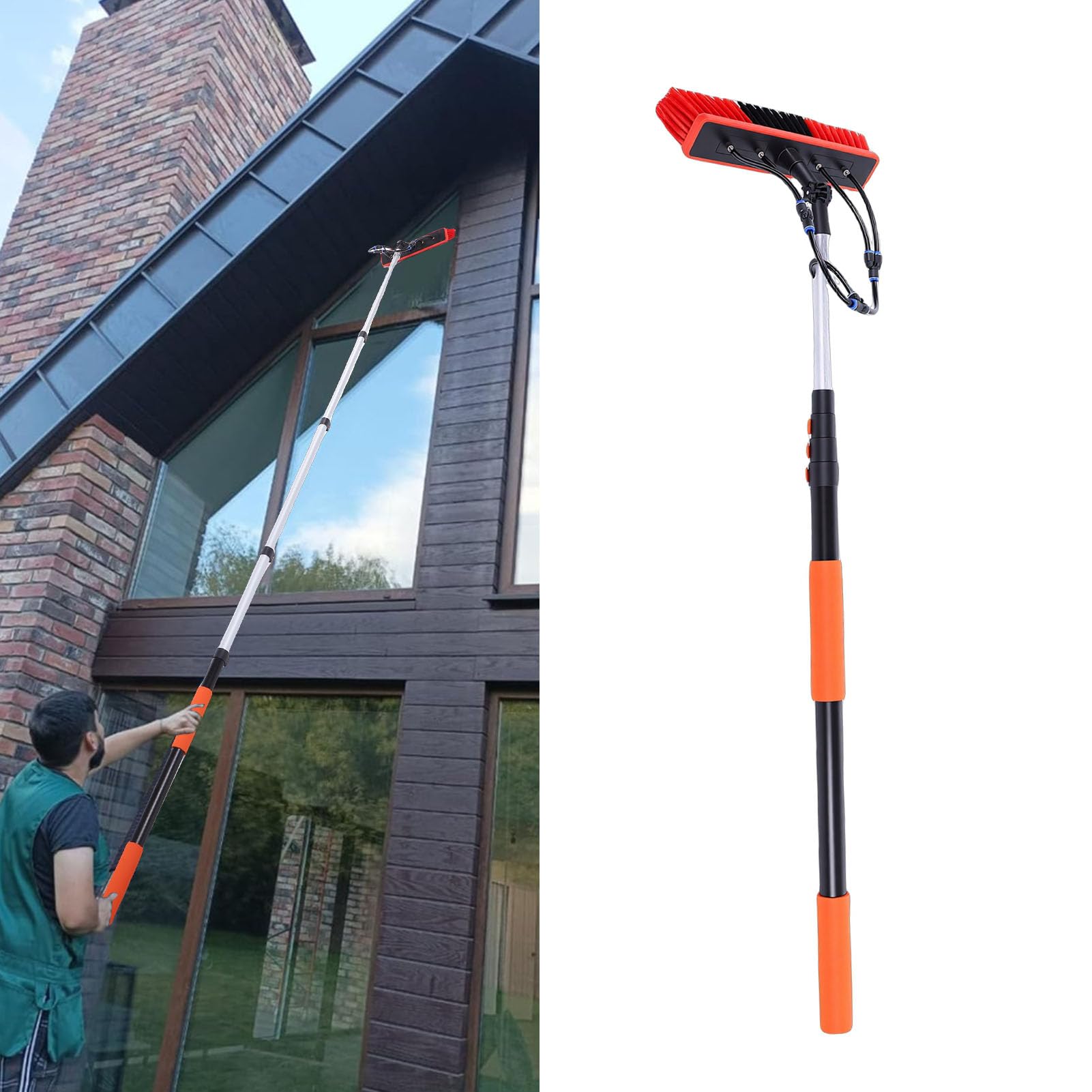 Cepillo de Limpieza de Paneles Solares de 12 Pies, Herienta de Limpieza de Ventanas Accada por Agua, Incluye Poste de Exteón y Dispensador de