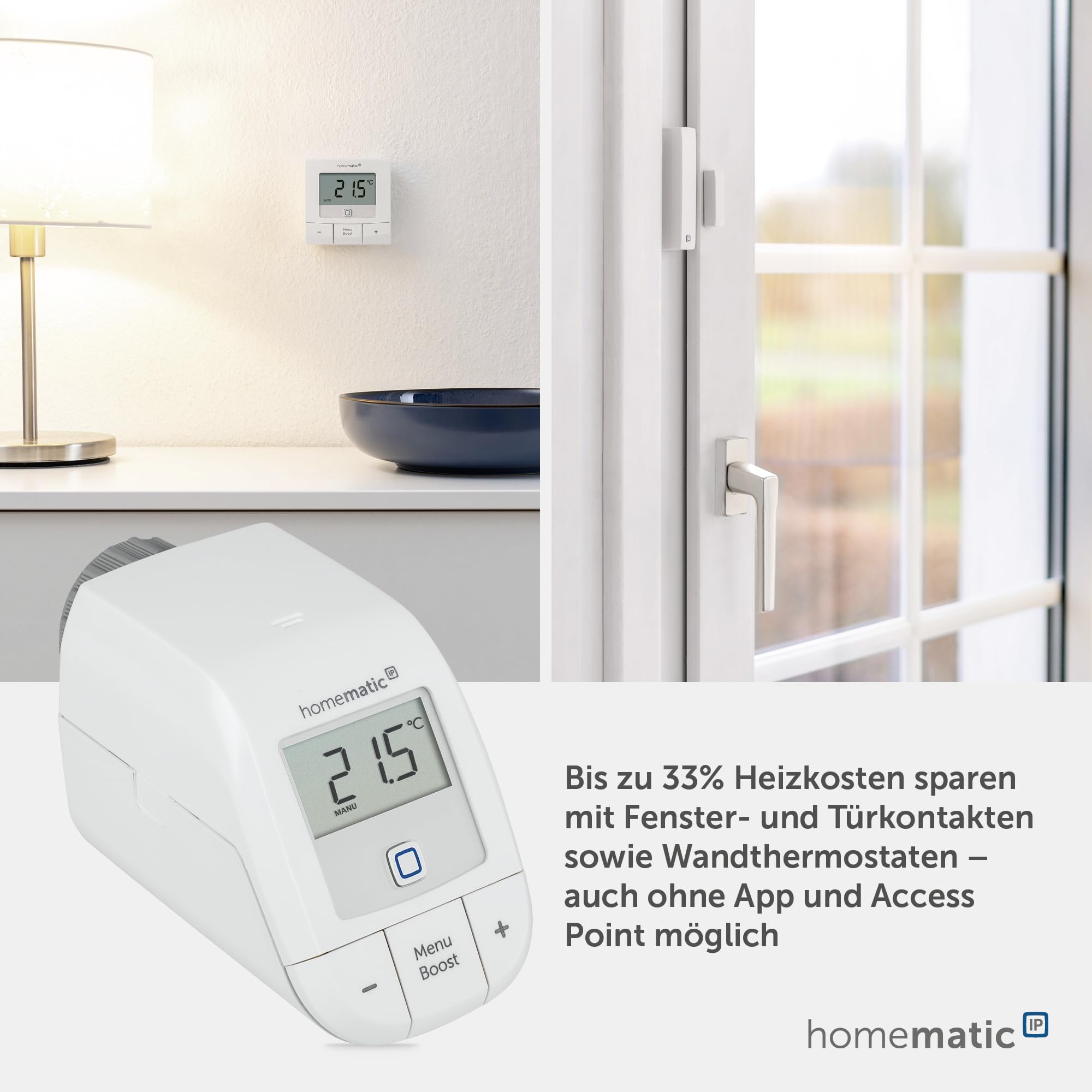 Homematic IP Heizkörperthermostat – Basic (2x) + Wandthermostat – Basic, Smart Home, digitaler Thermostat Heizung, Steuerung mit oder ohne App, Alexa, Google Home, digitales Thermostat für Heizkörper