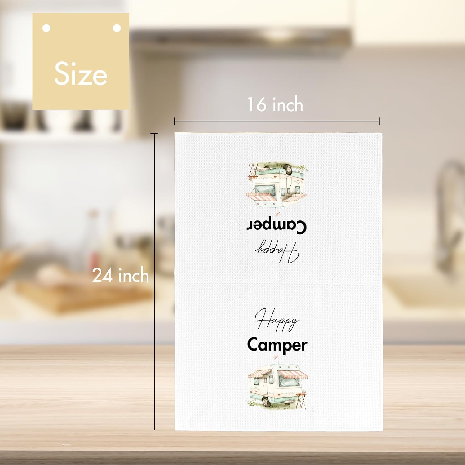 Camping Dish Towels, Happy Campers Kitchen Towels Birthday Gifts for Camper Friend, Kitchen Bathroom Decorative Absorbent Hand Towel, 16x24 Inch - Image 2