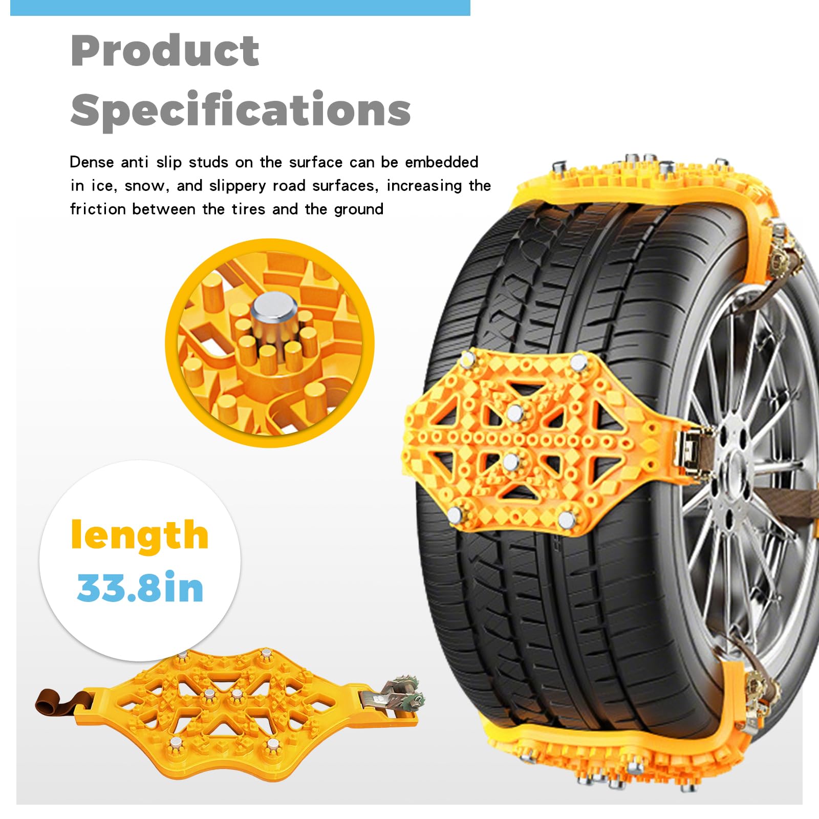 8 Pcs Cadenas Nieve, neumáticos invierno cadenas de seguridad, Juego Universal para Neumáticos Coche anti nieve, fácil instalación, vehículos de Emergencia (Ancho Neumático 165-265mm)