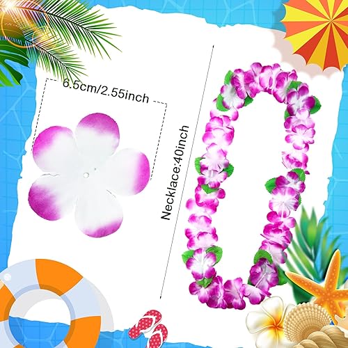 Miniatura 22 de 24 collares hawaianos Leis con flores tropicales Lei floral Luau decoraciones de fiesta hawaiana Luau collares de flores hawaianas Luau guirnalda