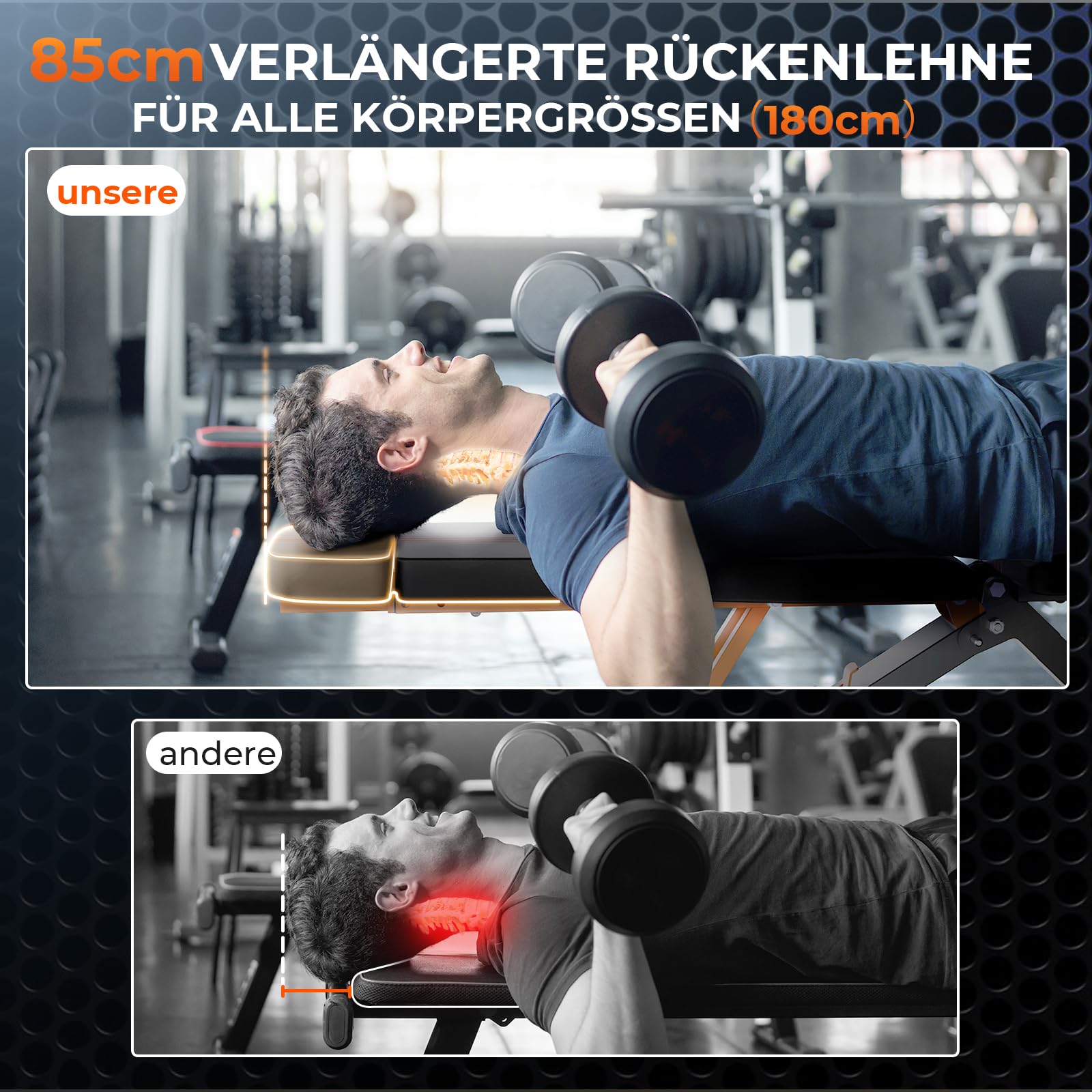 350/400KG hantelbank klappbar - Trainingsbank verstellbar mit 80 * 40MM robustem Stahl, schrägbank für Fitnessstudio zu Hause, Flach Rückgang Bankdrücken Bank für den gesamten Körper