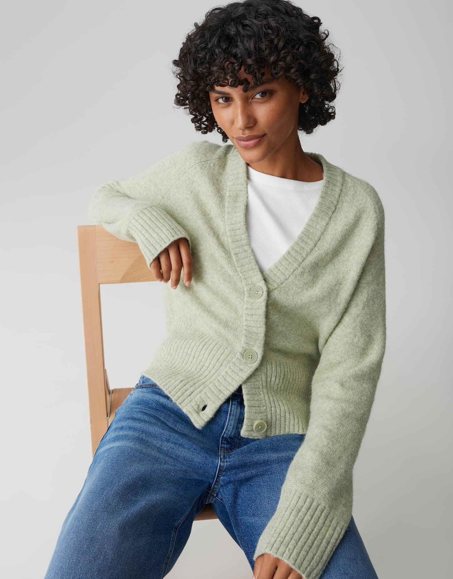 OPUS Damen Strickjacke | DASSI Regular Cardigan aus Alpaka Wollmix