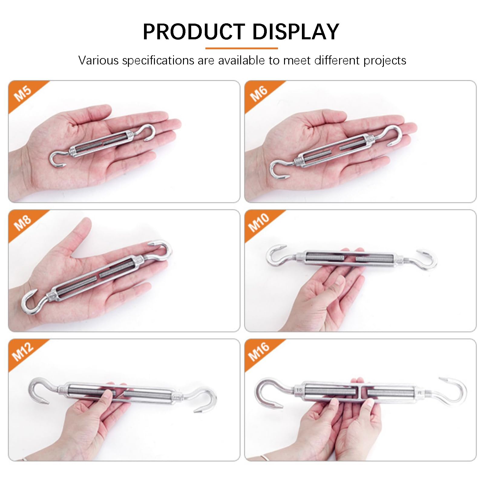 TEN-HIGH Tensor de alambre M8 Eye & Eye, tensor de cuerda de alambre de acero inoxidable 304, tensor de cable resistente para alambre de jardín, tensor de alambre de valla, colgar al aire libre, 6