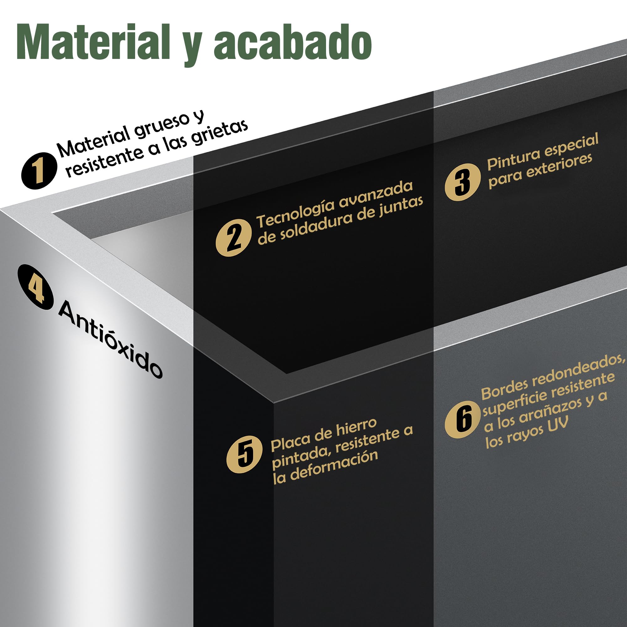 Jardinera de Exterior Grande 96 cm, Macetero Rectangular Exterior Grande Decorativo de Metal para Flores, Resistente a la Intemperie, Ideal para Balcón, Jardín y Terraza