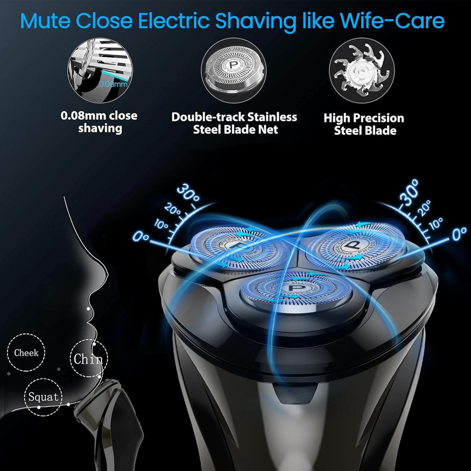 Electric Razor for Men - Phisco Electric Shavers for Man Face, USB Rechargeable, Waterproof Wet Dry Razors with Pop-Up Trimmer, LED Display, Travel Lock