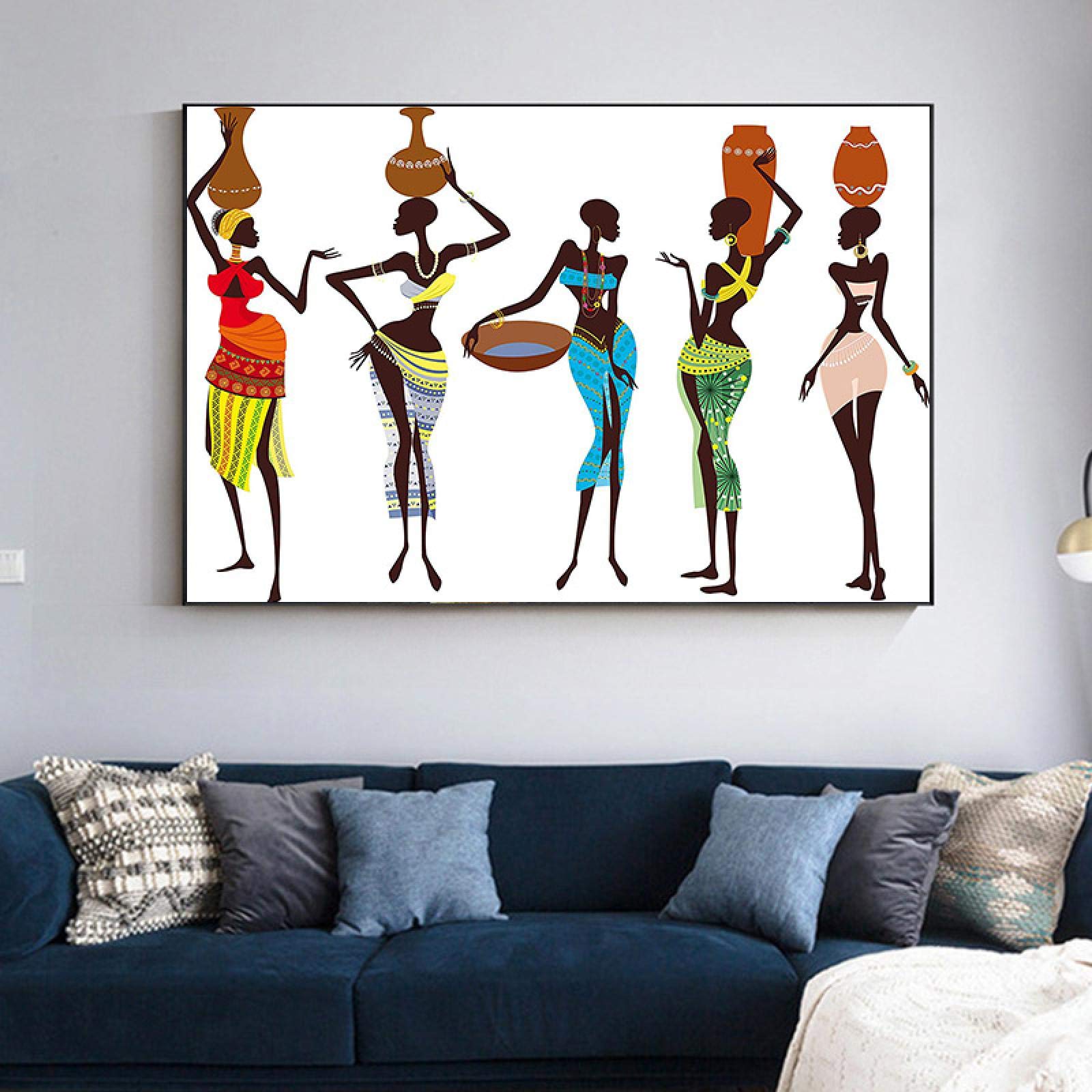 Toile femme noire africaine pour habiller un grand mur vide sans cadre