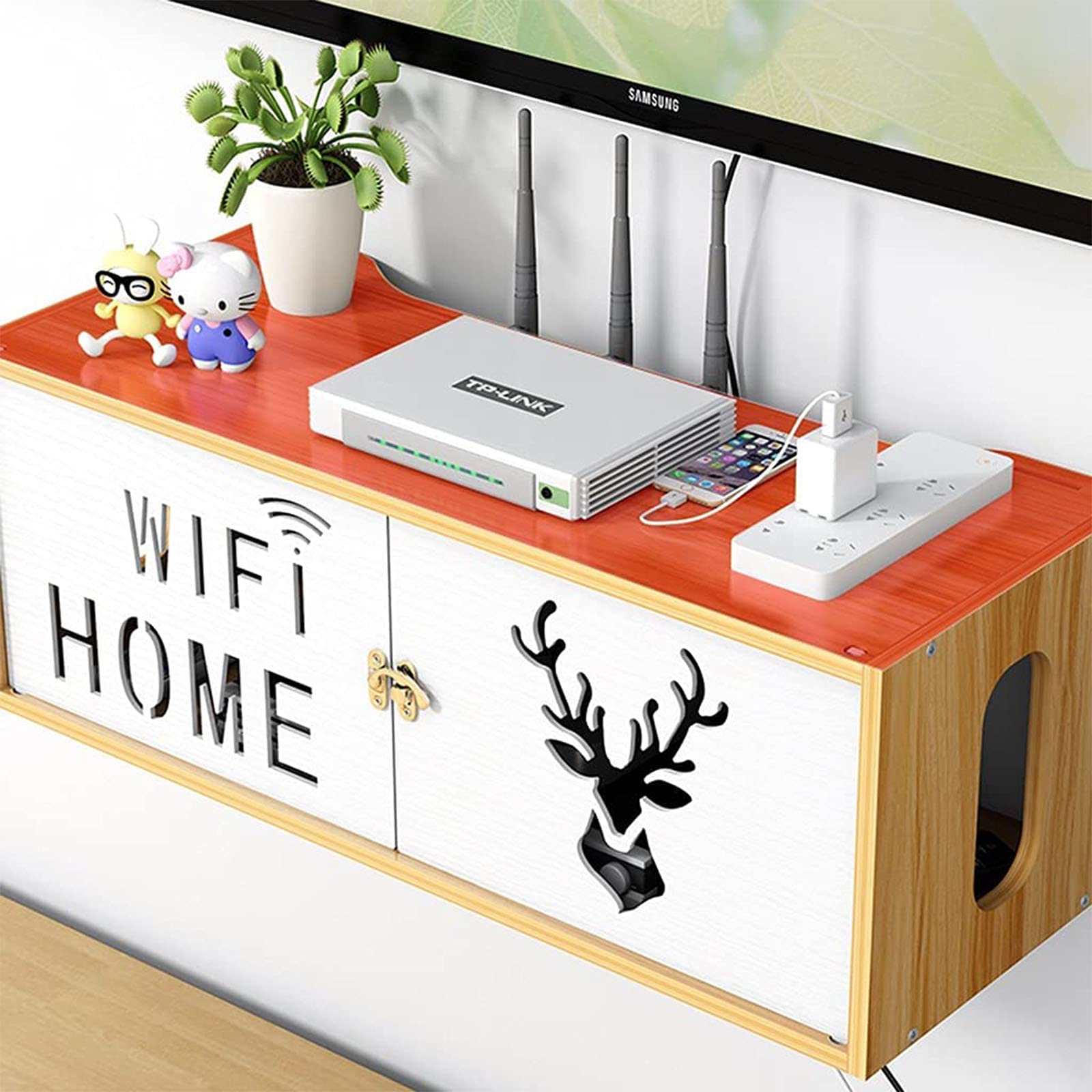Montowane na ścianie pudełka do przechowywania routera Wifi Drewno, półka routera, ściana skrzynki wi-fi, ukryta skrzynka kablowa, duża skrzynka na kable na biurko, skrzynka do zarządzania