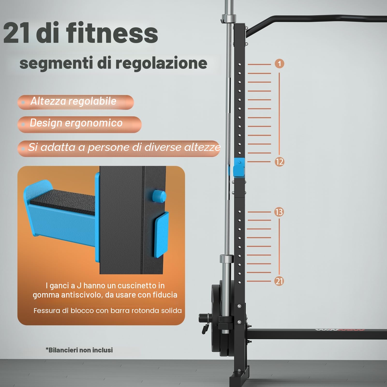 WINNOW Power Cage - Power Rack multifunzione con ganci a J, maniglie per immersioni, attacco per mine antiuomo e sistema di puleggia per cavi opzionale, per palestra domestica