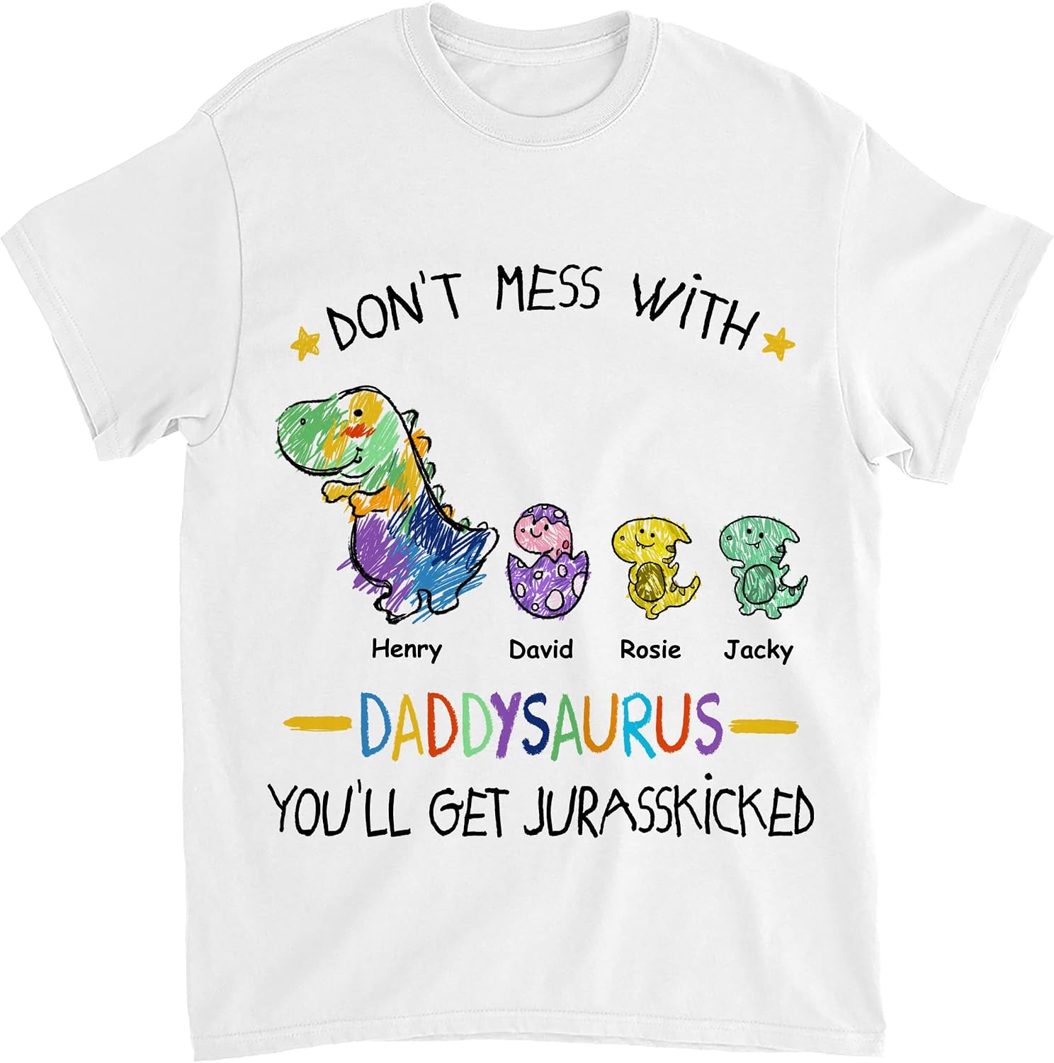 Gossby Personalized Daddysaurus/Dadasaurus T-Shirts - Custom Dad Gift Birthday, Fathers Day from Kids, Wife - 7 Sizes