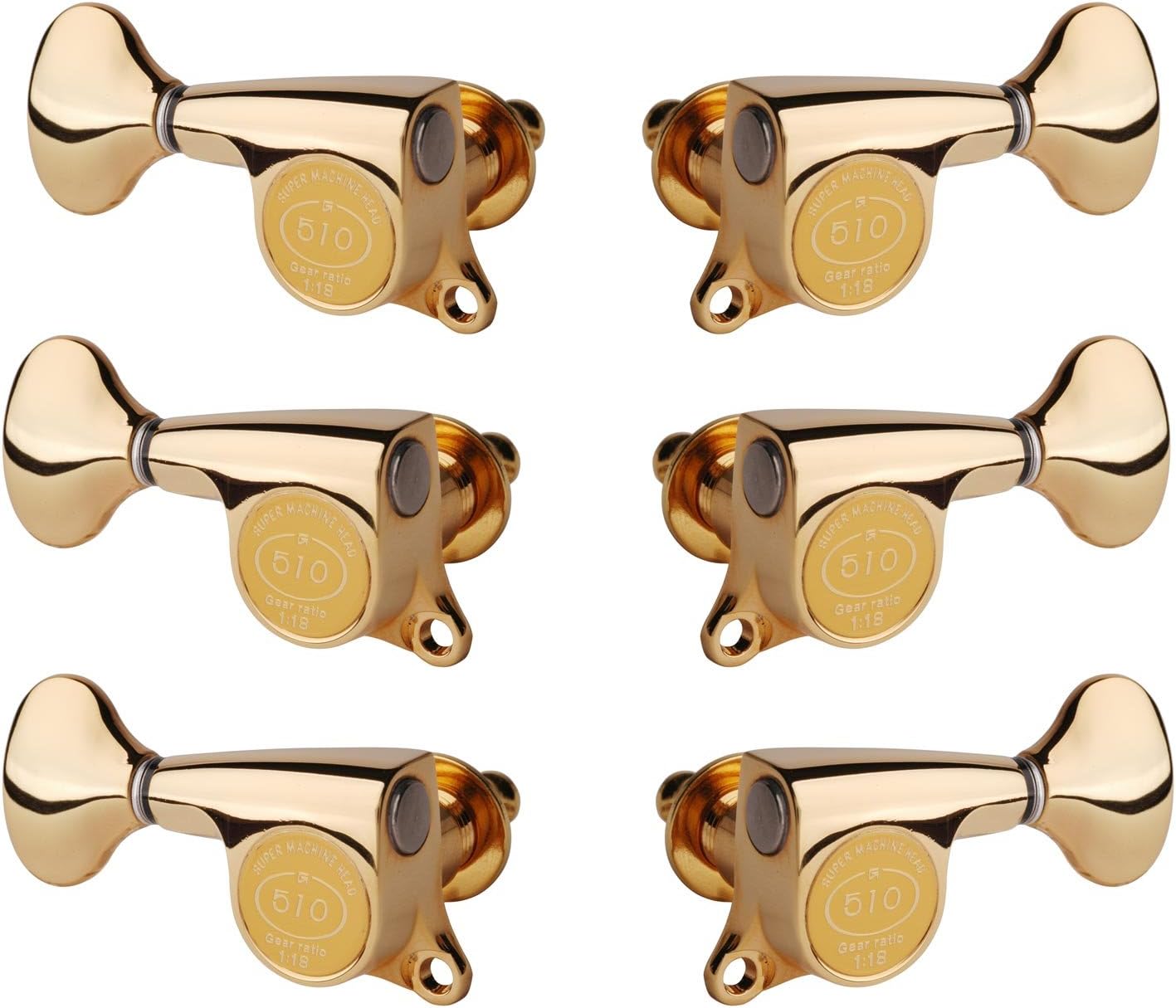 Gotoh Mini 510 3+3 Guitar Tuners with Metal Knobs, Gold