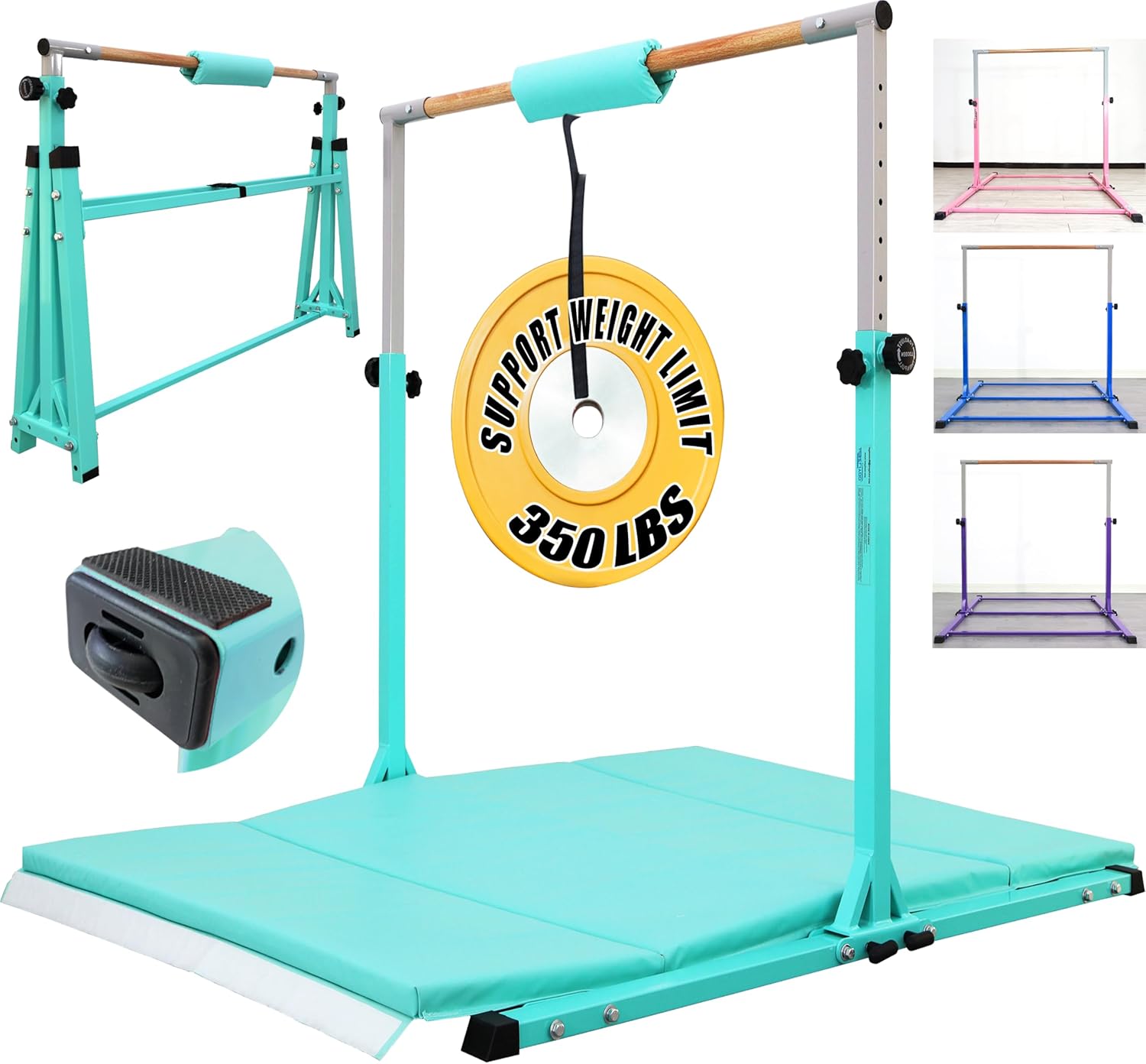 Foldable gymnastic bar with adjustable height 3-20 yrs, 5ft-6ft