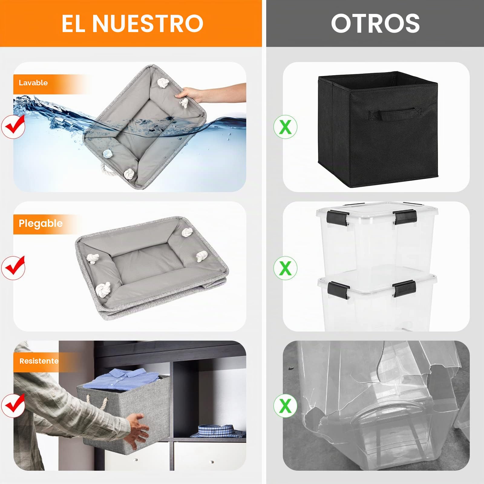 Juego de 4 Cajas Almacenaje de Tela, 33 x 38 x 33 cm, Cajas Organizadoras con Asas, Cajas de Almacenamiento Plegable para Ropa, Juguetes, Libros, Armario y Estanterías (Gris)