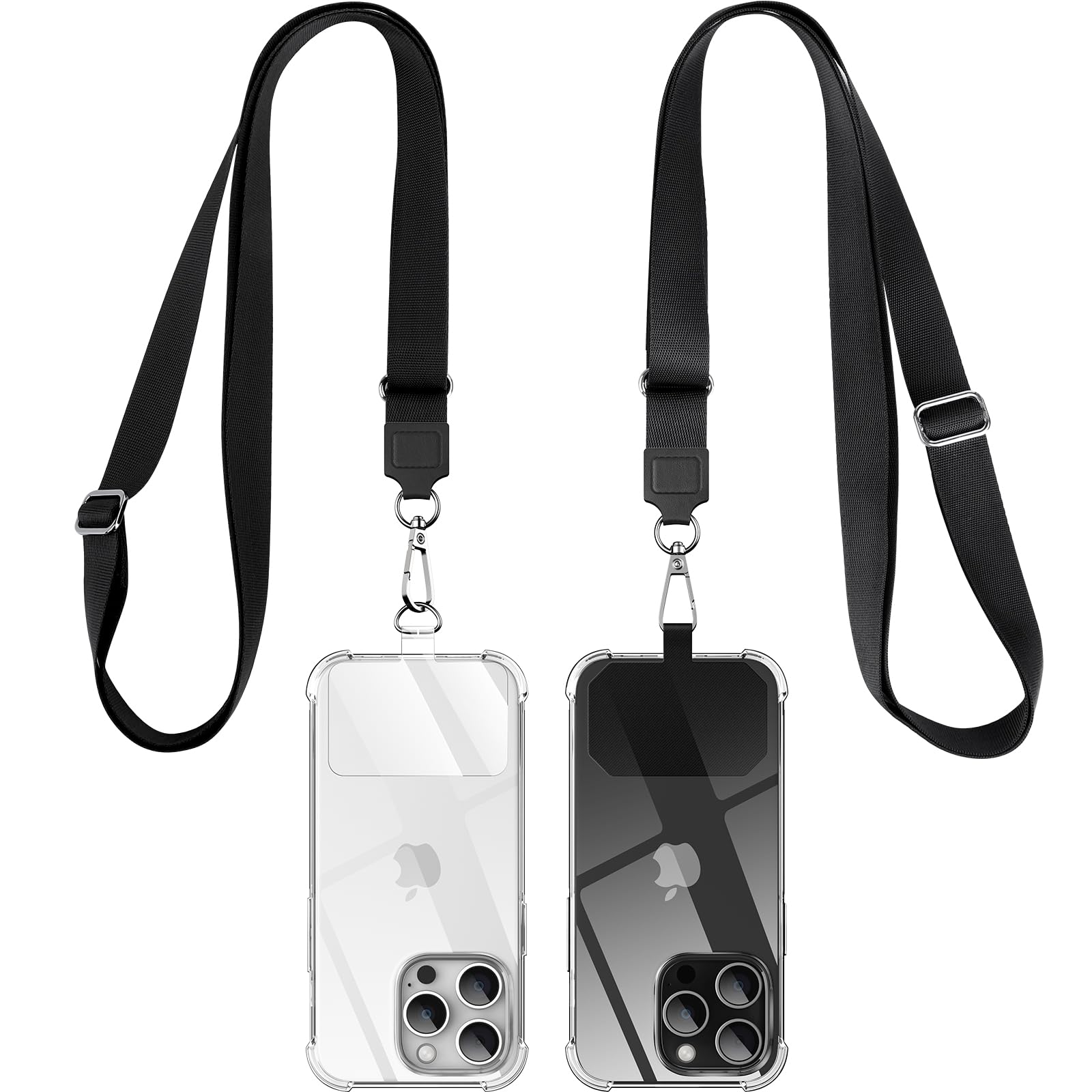 Cordon Réglable Pour Smartphone - Bandeau Cou/poignet, 2 Patchs Adhésifs (Noir)