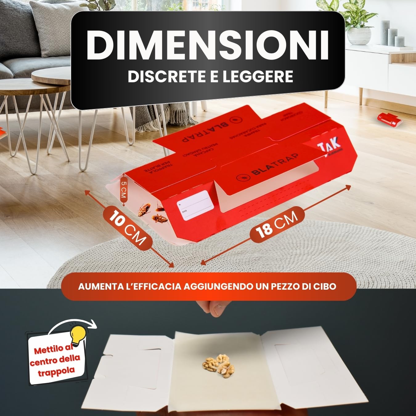 12 Trappola per scarafaggi, Trappola per blatte da interno - Prodotto in Italia - Trappola Blatte e Scarafaggi, trappole Insetti e Ragni in casa, Soluzione Efficace e Sicura (12 Trappole)
