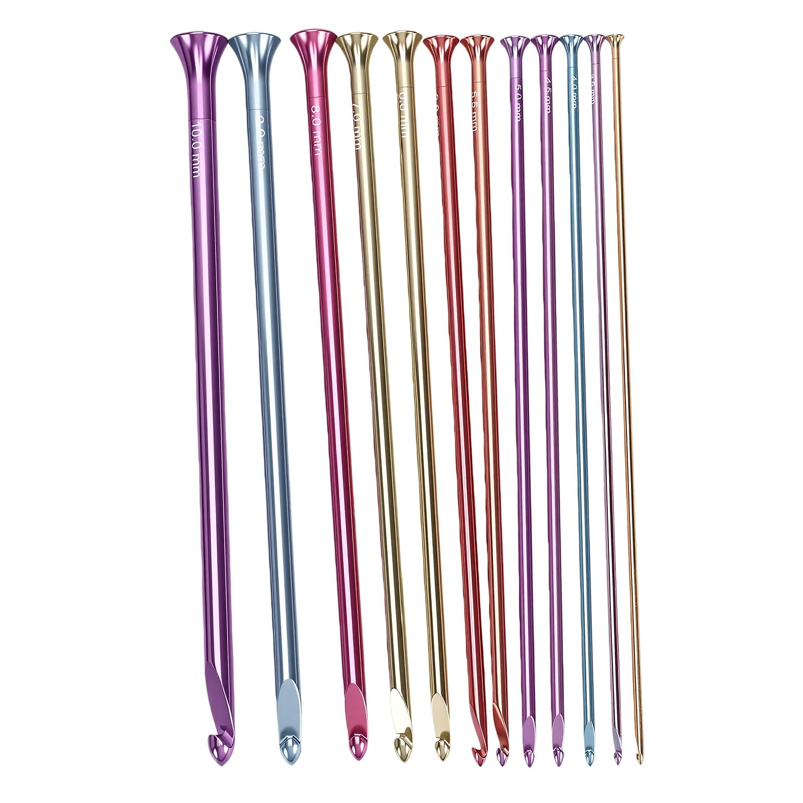 PUSOKEI 12 Sztuk Komplet Szydełek Tunezyjskich 3 10mm 24cm Aluminium