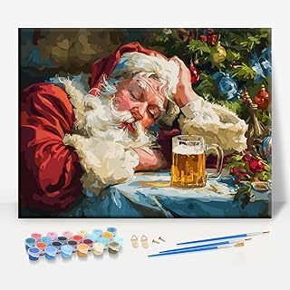 Aeontinity Drunk Santa Festival Framed Canvas DIY Paint by Numbers Kit Bar Cafe Cave Home Room Wall Bathroom Porch Patio Decor Gift, 16 x 12 Inch