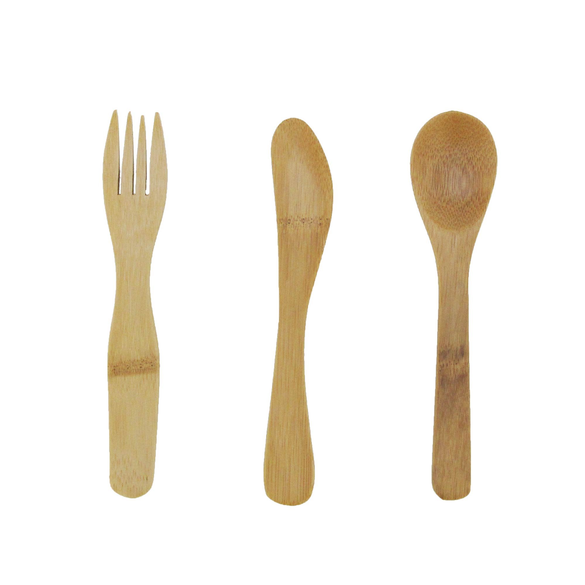 BambooMN Organic Reusable Camping Bamboo Utensil Set: Spoon, Fork, and Knife - 100 sets