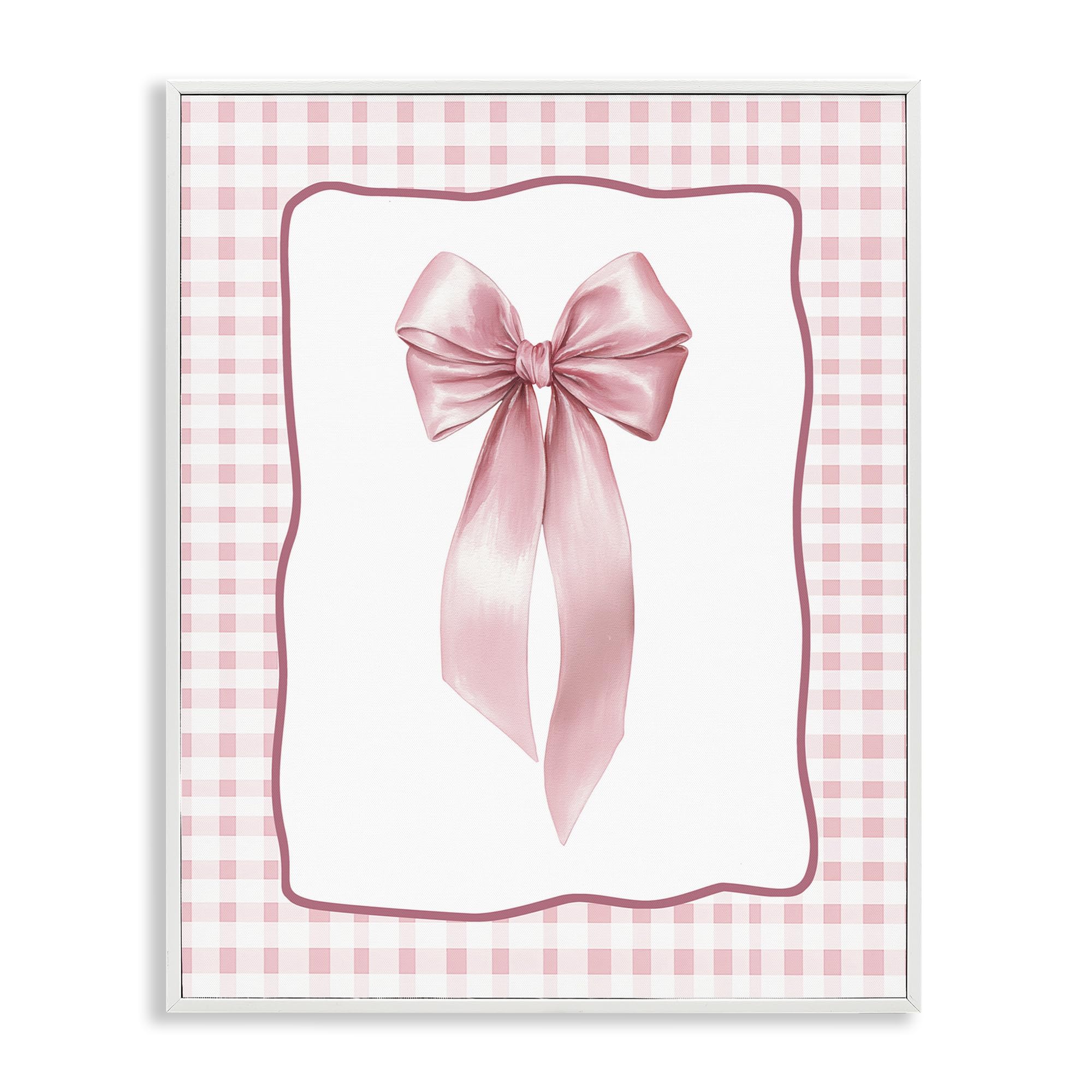 Stupell Industries 'Pink Gingham Ribbon', Framed Giclee Art, White, 16 x 20 Inches, Easy to Hang and Sturdy, Made in USA, by Christine Simpson Art