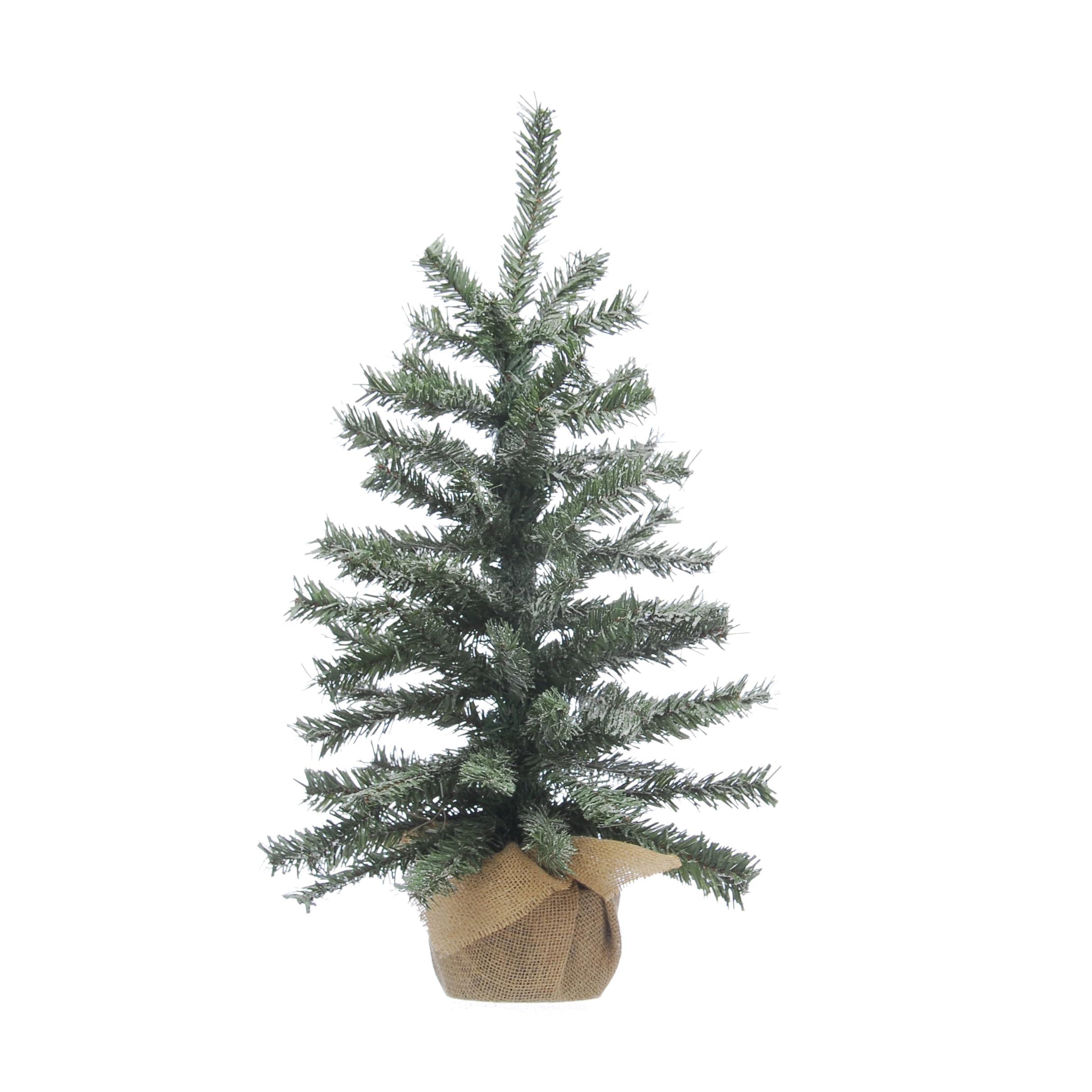 Festive Productions Green 60Cm Flocked Artificial Christmas Tree With Burlap Base – Small Snow Effect Tabletop Decoration With 68 Tips