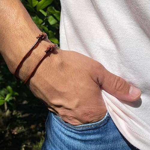 Miniatura 6 de 1.5 mm Men Genuine Leather Bracelet - Handmade Adjustable Cuff, Mens Minimalism Leather Wrap Wristband, Simple Accessories, Premium Leather, Women