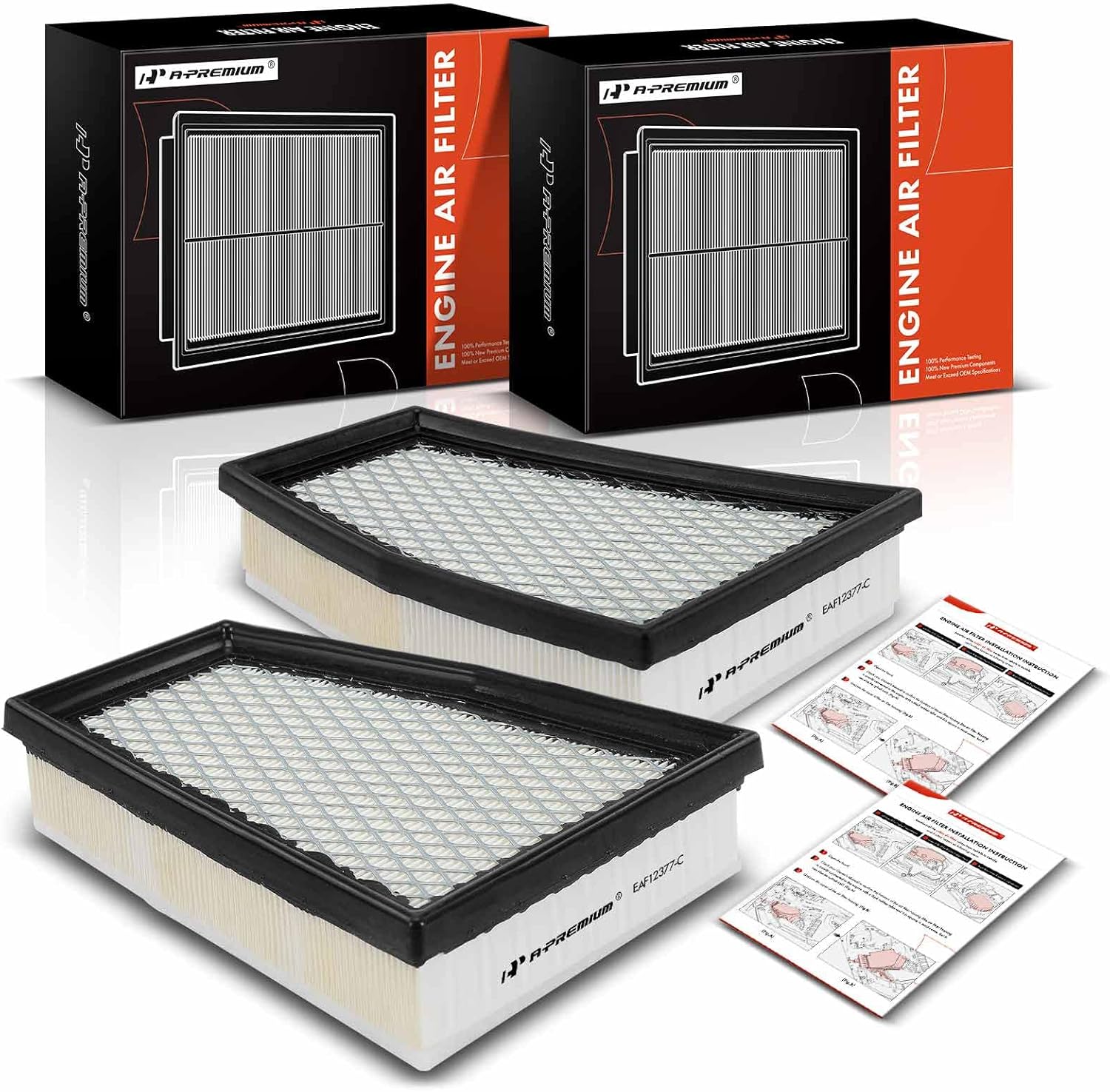 A-Premium 2-PC Engine Air Filter Compatible with Audi RS5 2013 2014 2015 V8 4.2L, Replaces# 8T0133843A, 8T0133844A