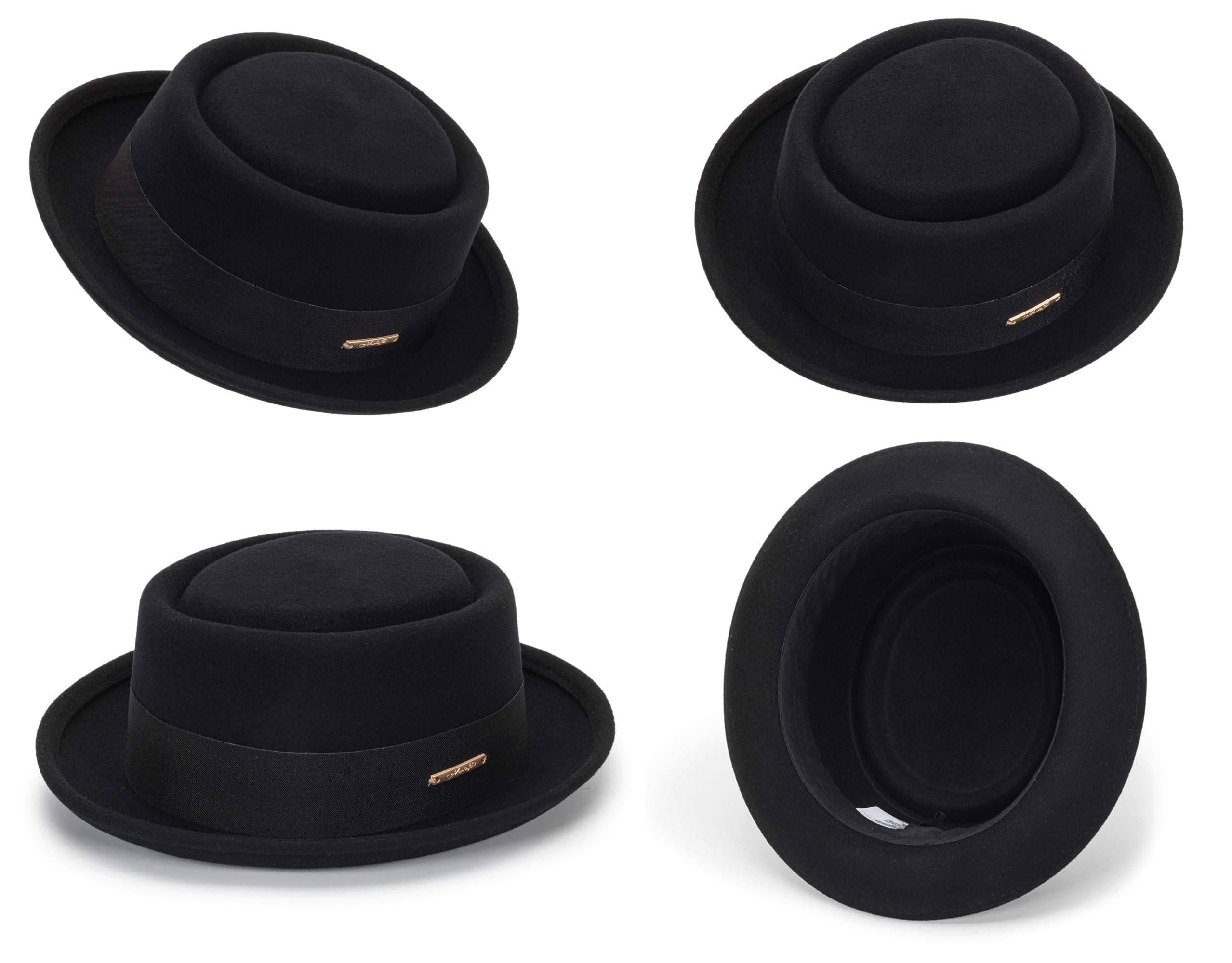 Sombrero de fieltro de lana de pastel de cerdo sombrero vintage noble plano sombrero de barco aplastable sombreros de Panamá