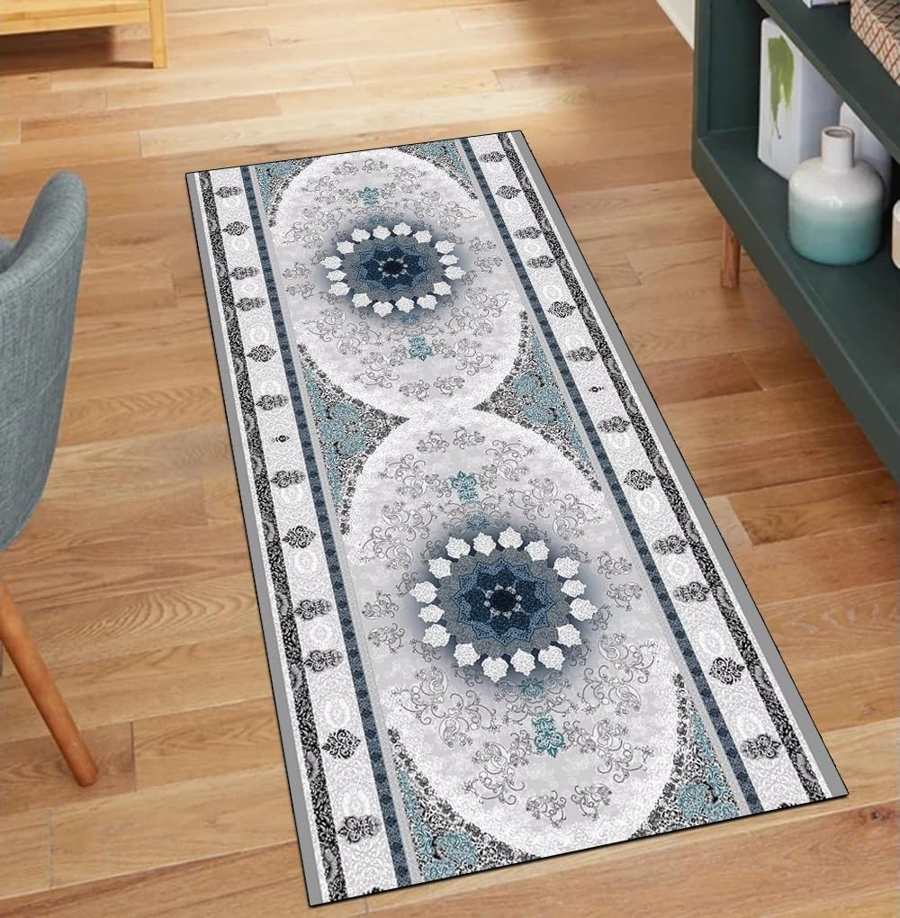 Alfombra larga pasillo gris vintage lavable de 100x160 cm
